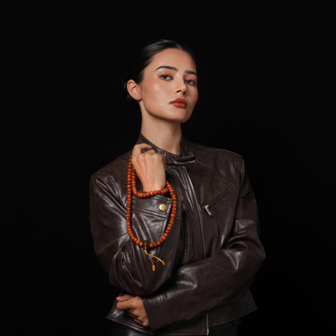 Yak Bone Skull 108 Beads Mala Bracelet Aged Barrel Beads