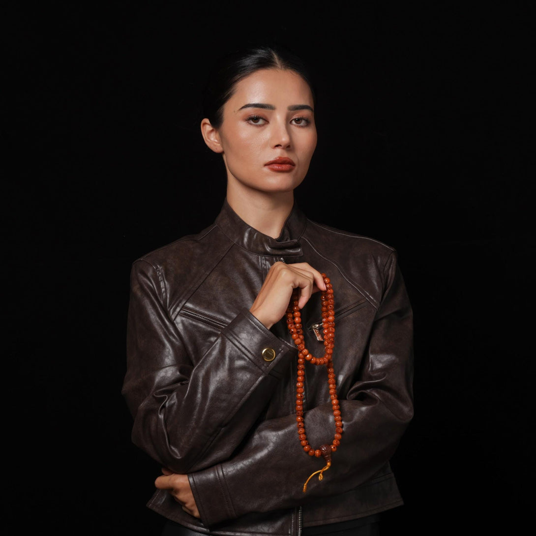 Yak Bone Skull 108 Beads Mala Bracelet Aged Barrel Beads