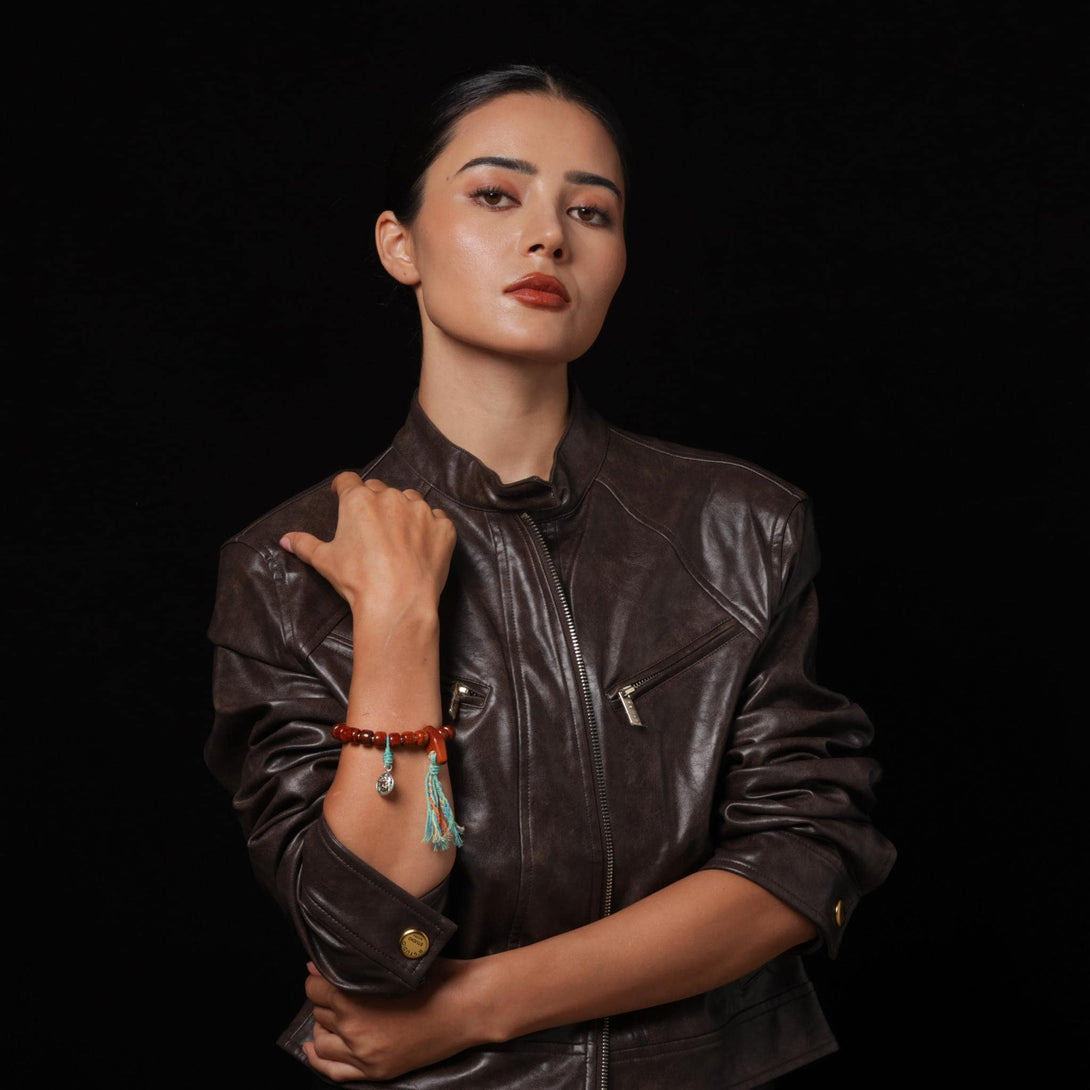 Tibetan Sacred Yak Bone Bracelet Dzi & Zambala