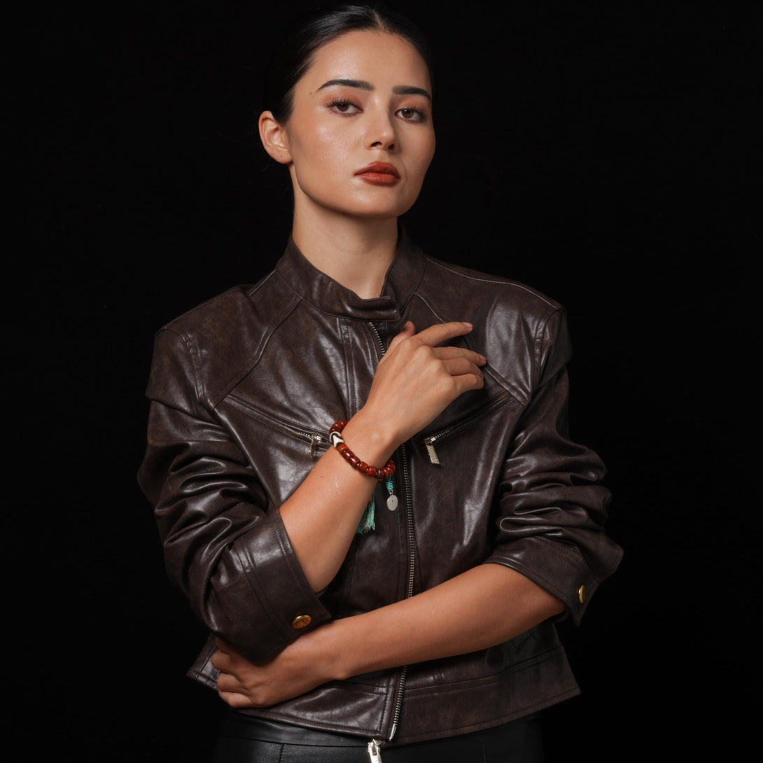 Tibetan Sacred Yak Bone Bracelet Dzi & Zambala