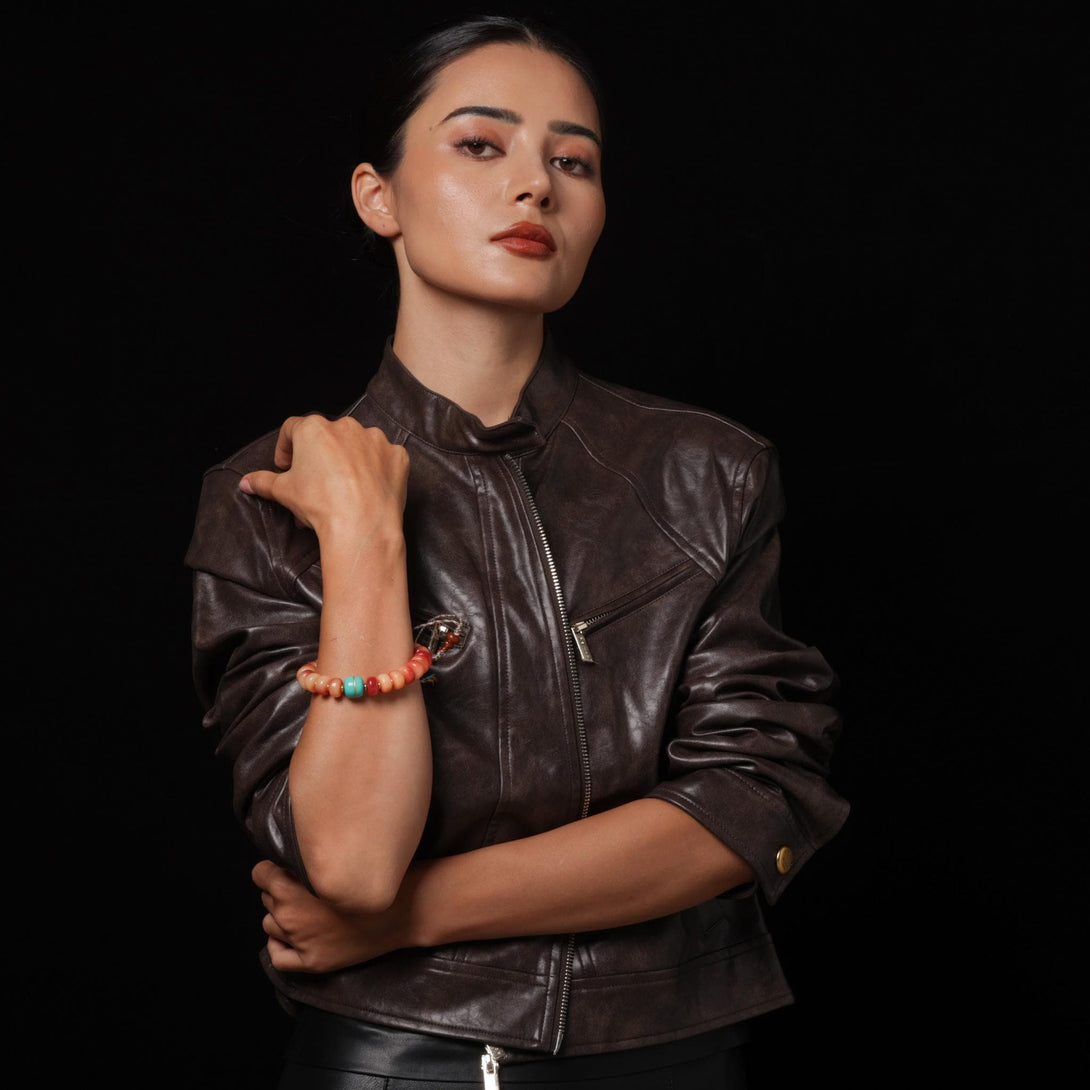 Bone Bracelet Turquoise Diz Yak Wool Tassel Accents