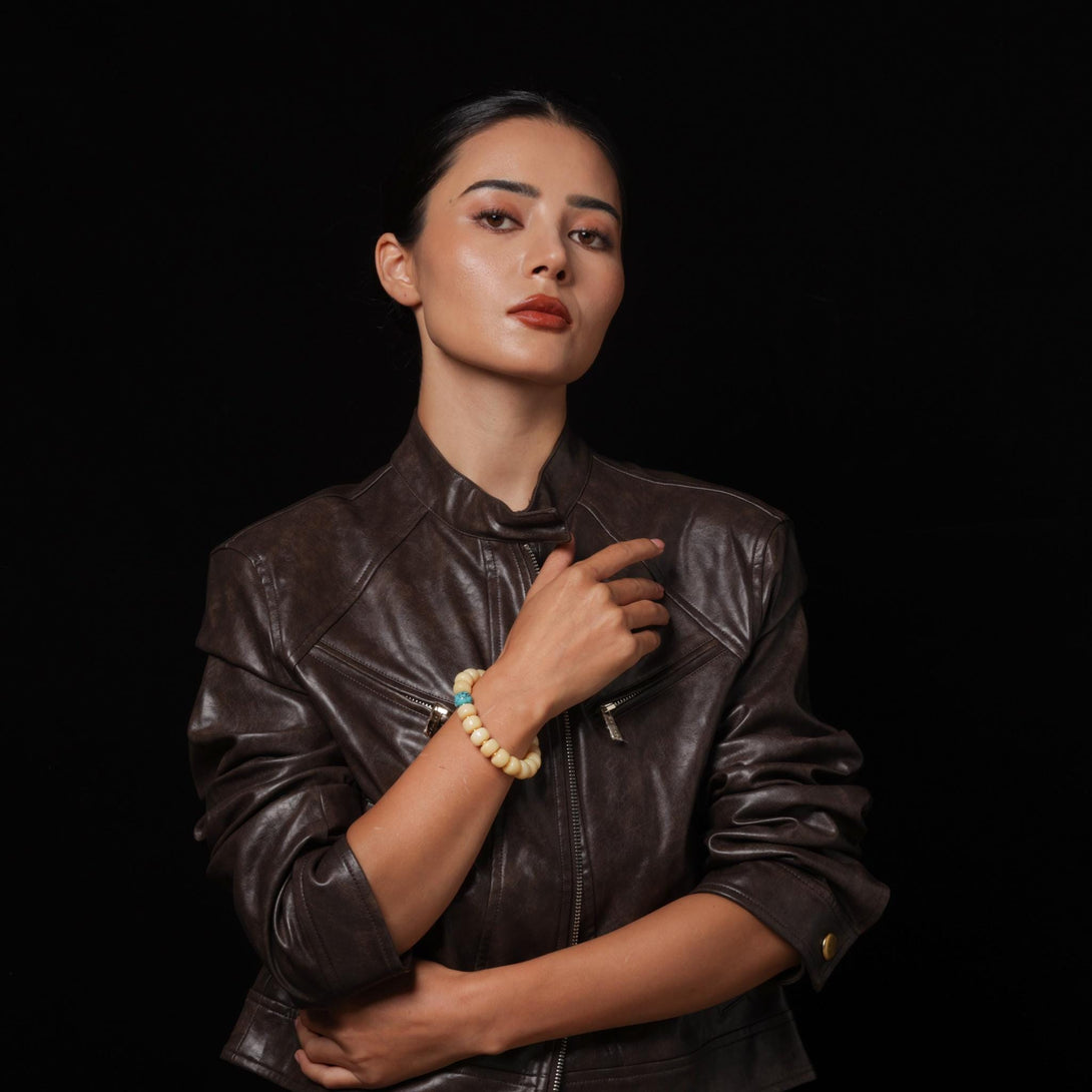 Yak Bone Bracelet with Turquoise Barrel Beads