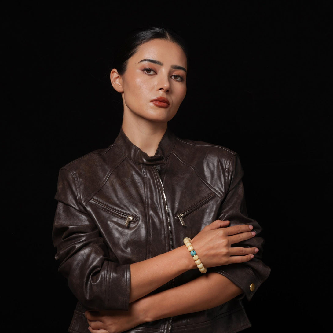 Yak Bone Bracelet with Turquoise Barrel Beads