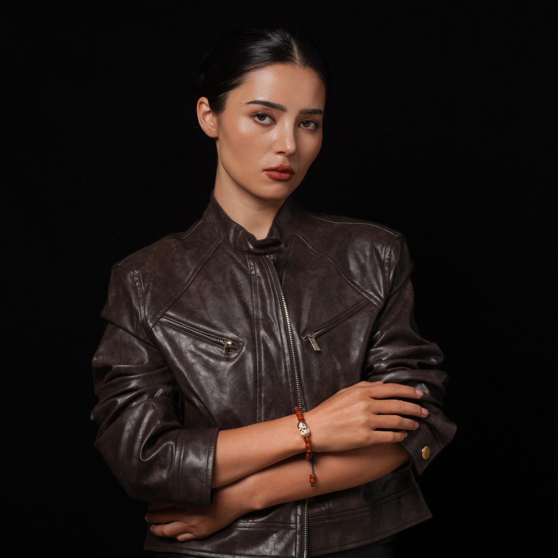 Yak Bone Carved Skull Amulet Tibetan Beaded Bracelet