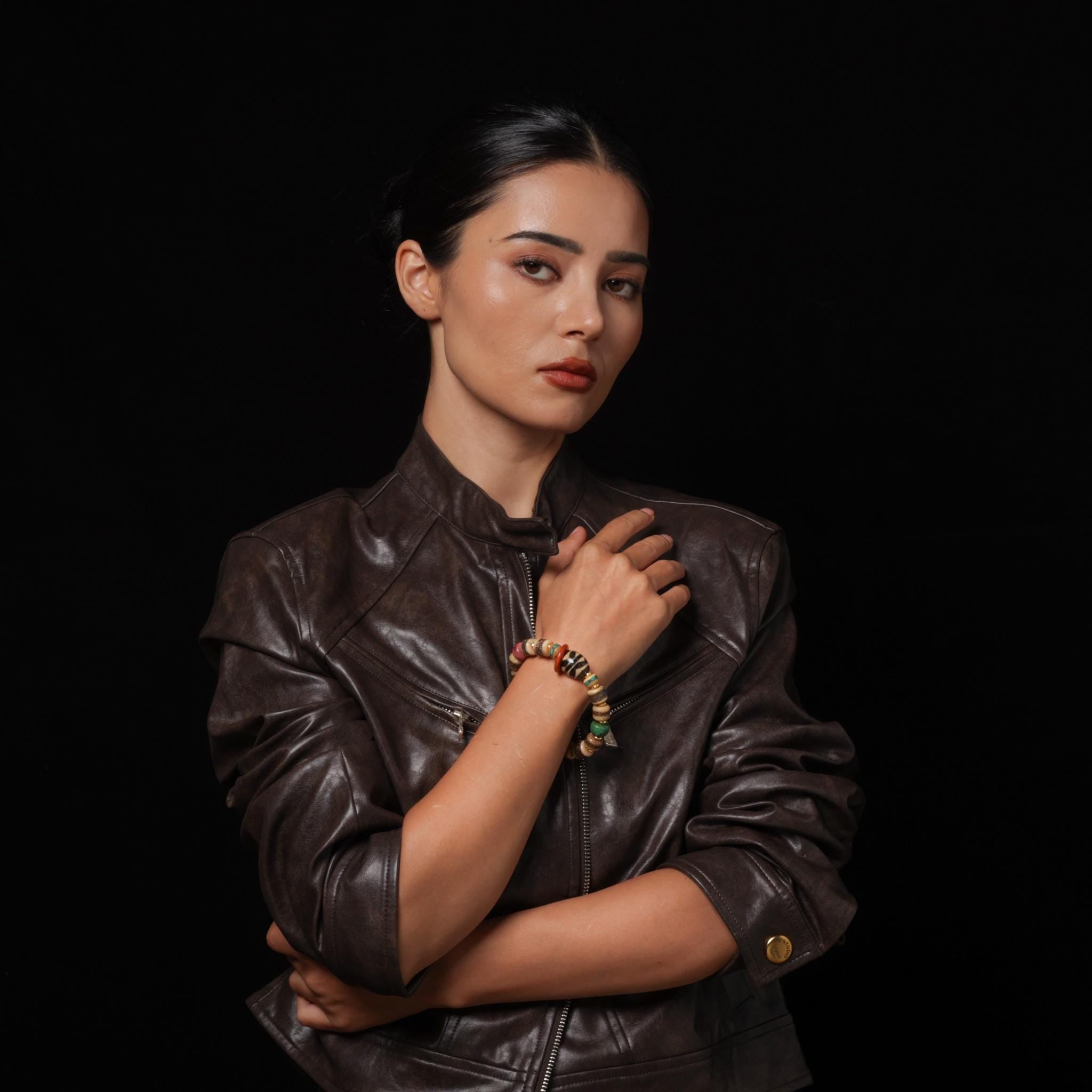 Yak Bone Talisman Bracelet with Turquoise Dzi