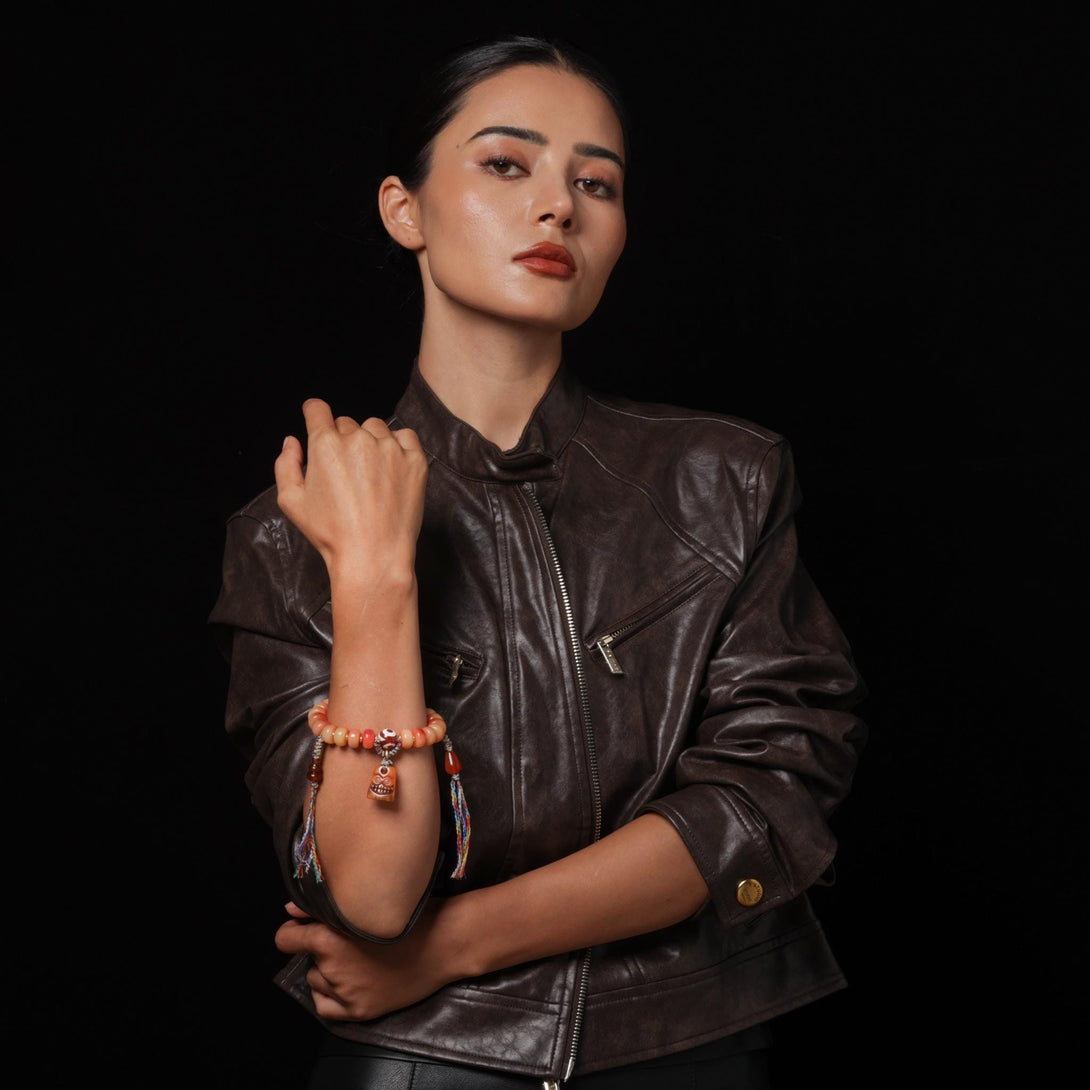 Bone Bracelet Turquoise Diz Yak Wool Tassel Accents