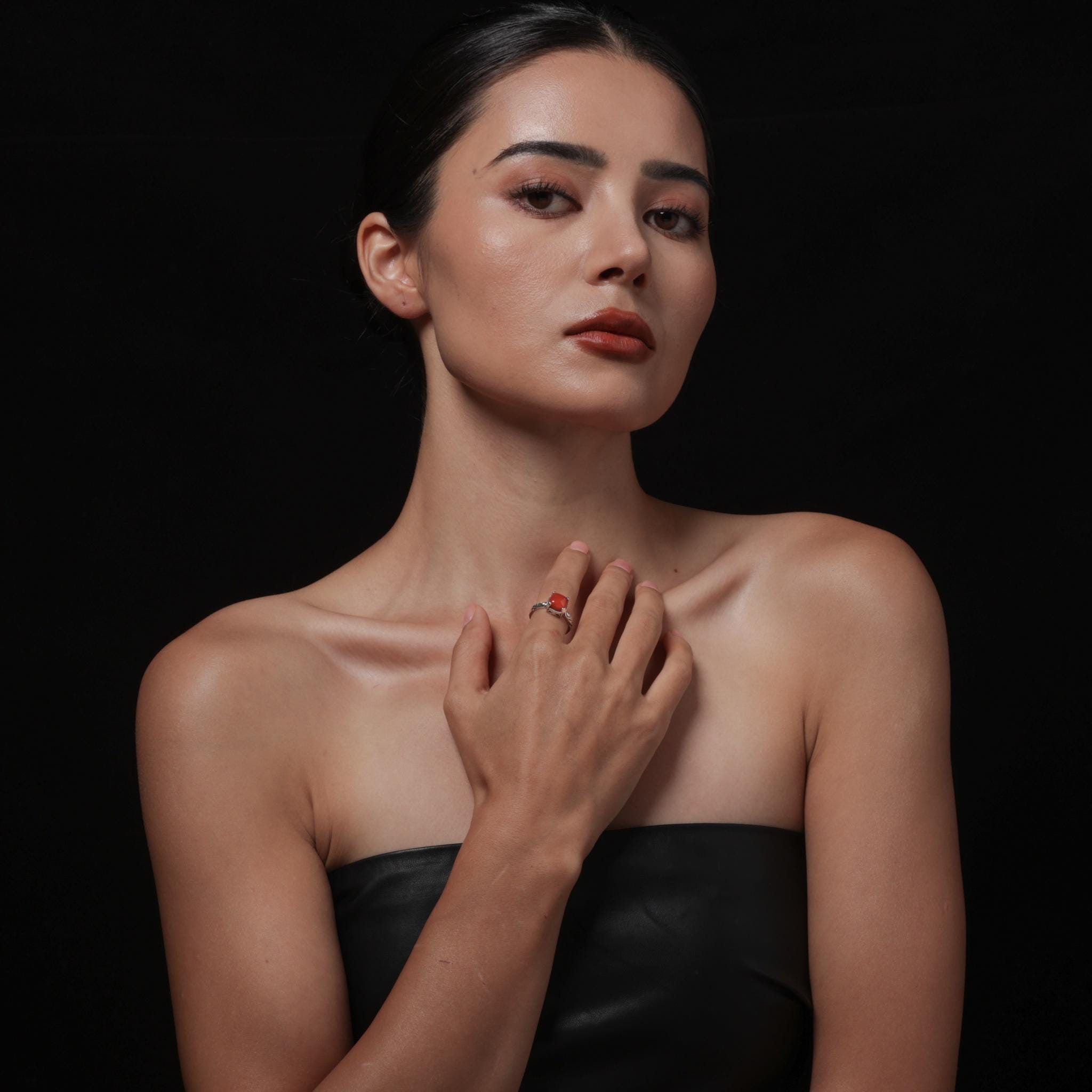 Tibetan Red Agate Sterling Silver Ring Adjustable