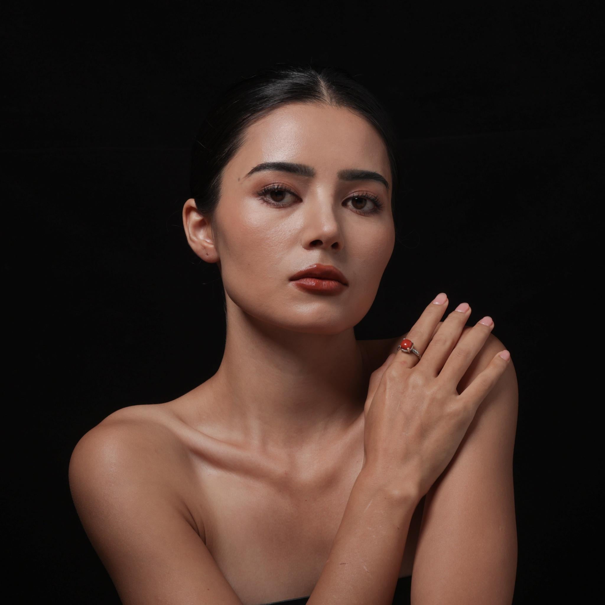 Tibetan Red Agate Sterling Silver Ring Adjustable