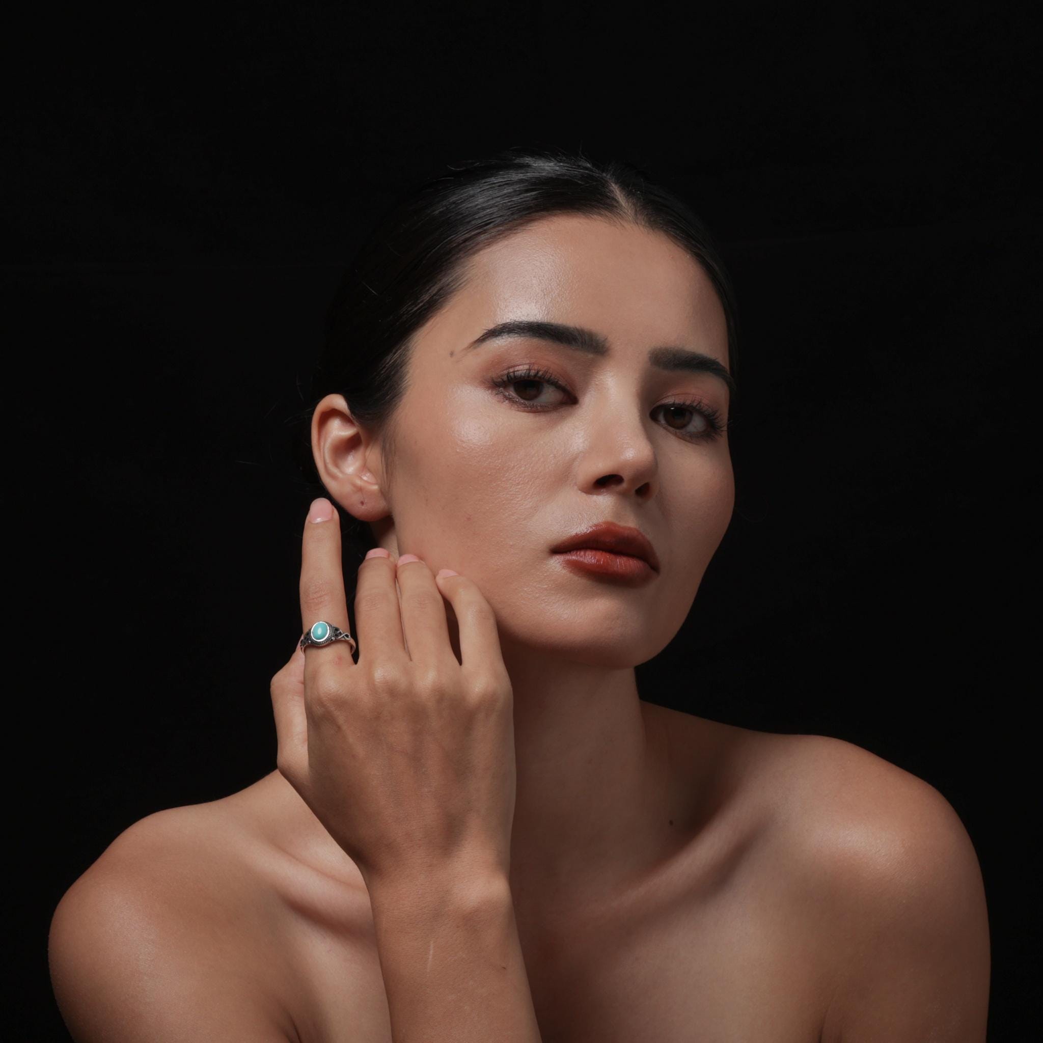 Turquoise Feather Ring Sterling Silver Snake Band