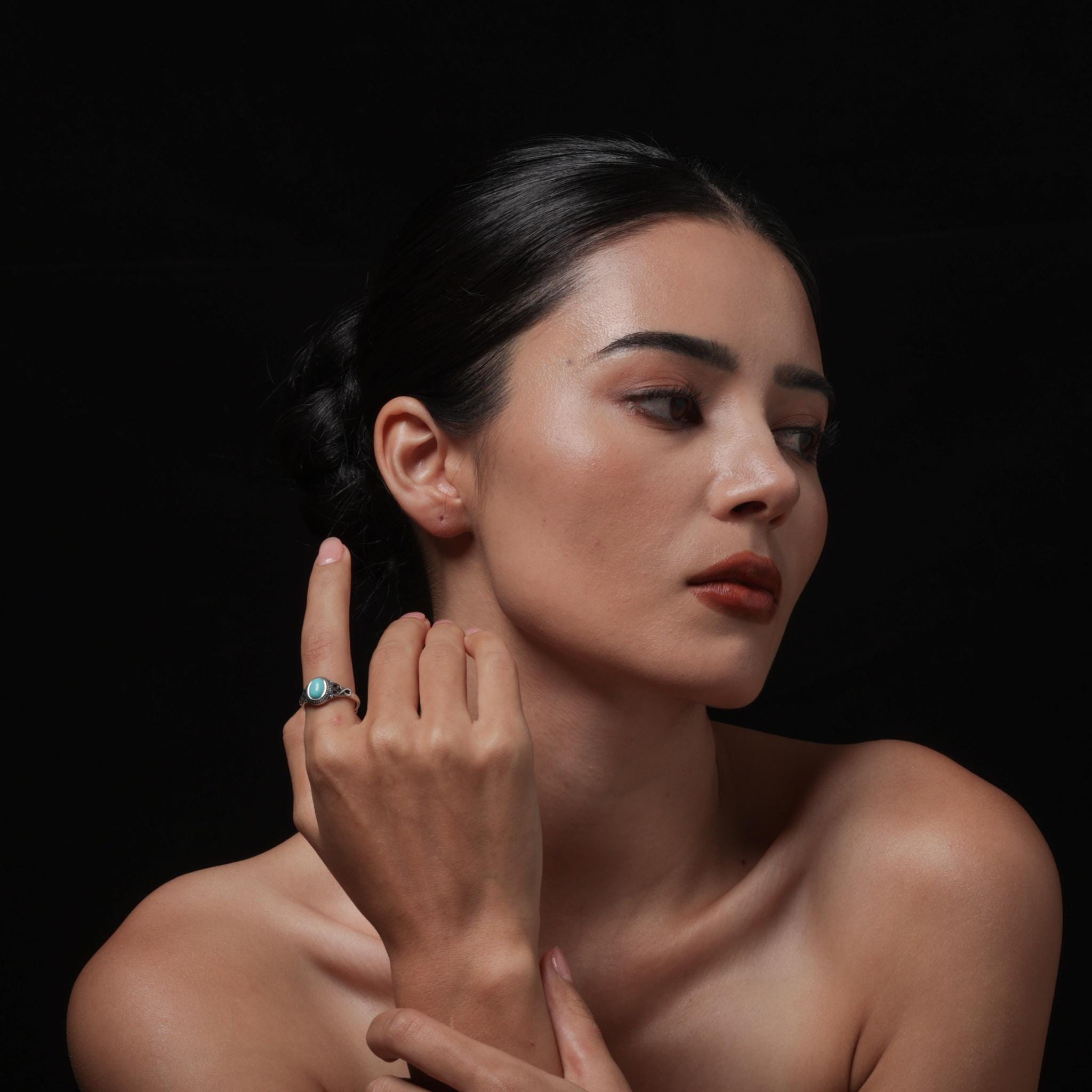 Turquoise Feather Ring Sterling Silver Snake Band