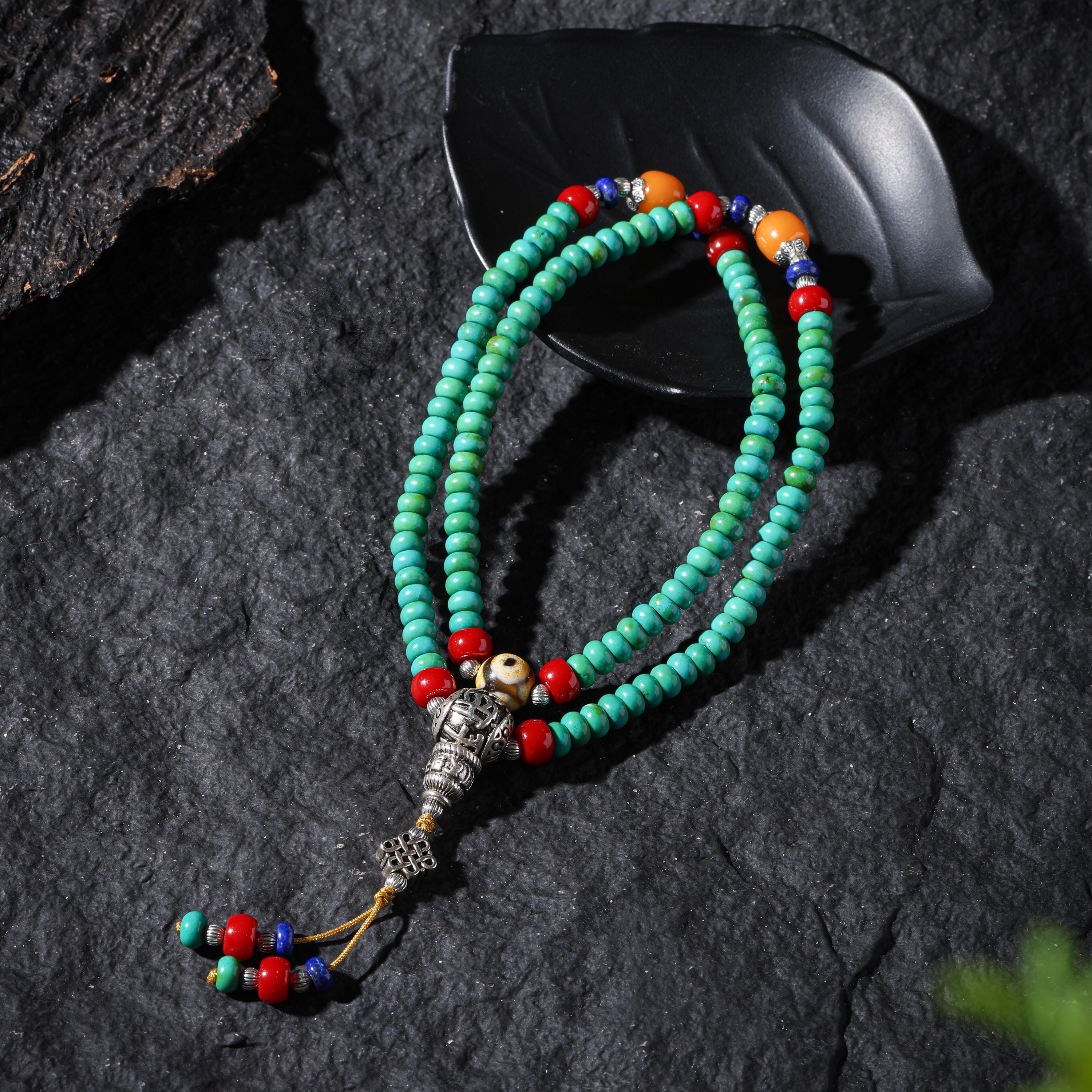 Turquoise Dzi Bead Necklace
