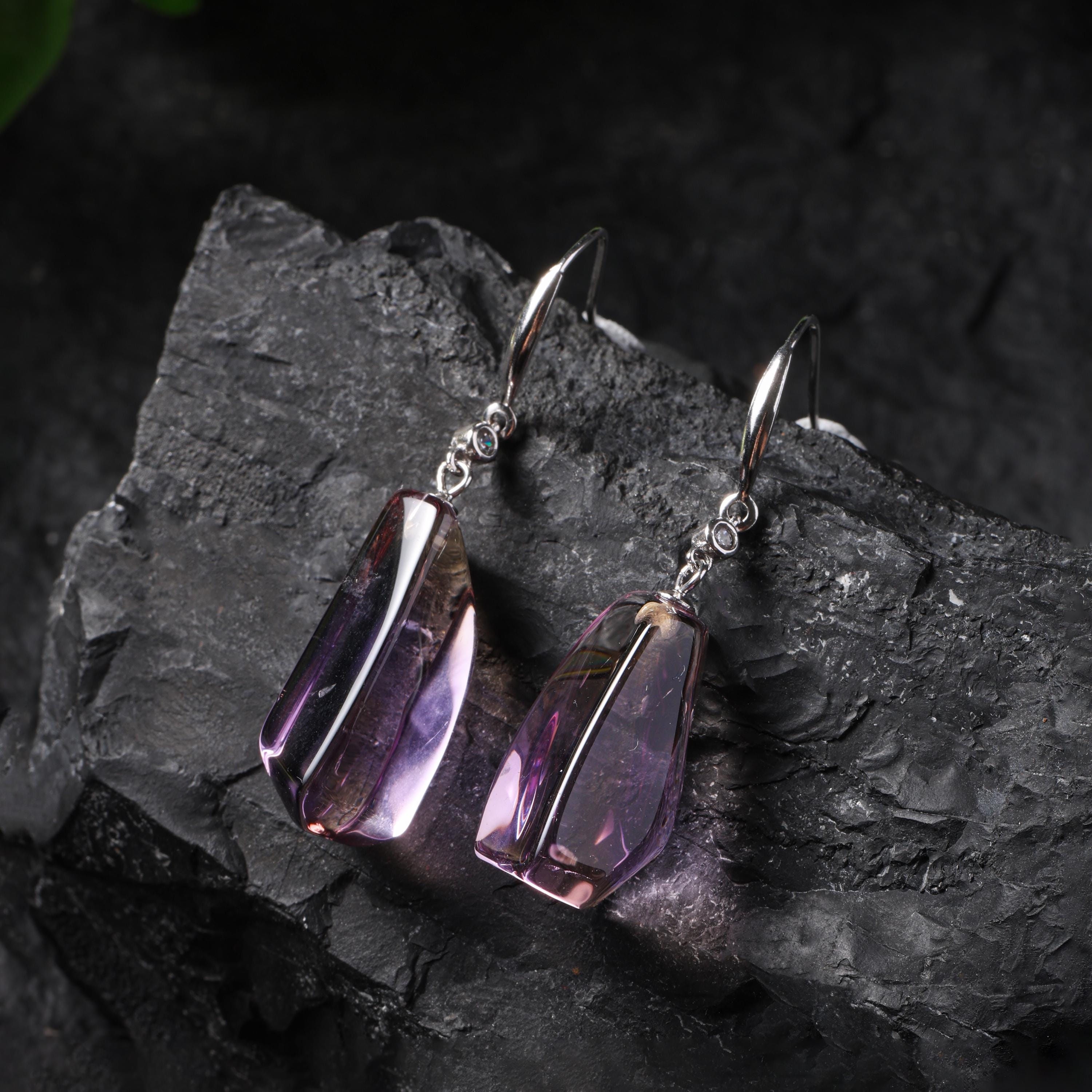Natural Ametrine Earrings Amethyst-Citrine Quartz