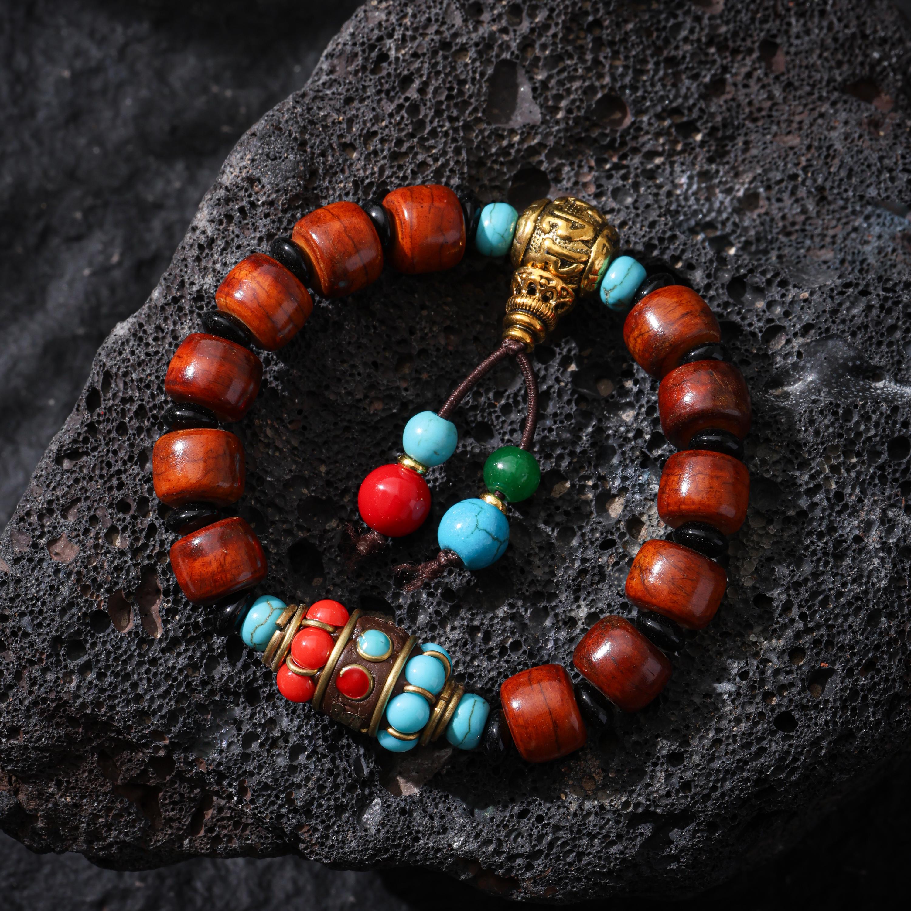 Bone Bracelet Turquoise Red Agate Om