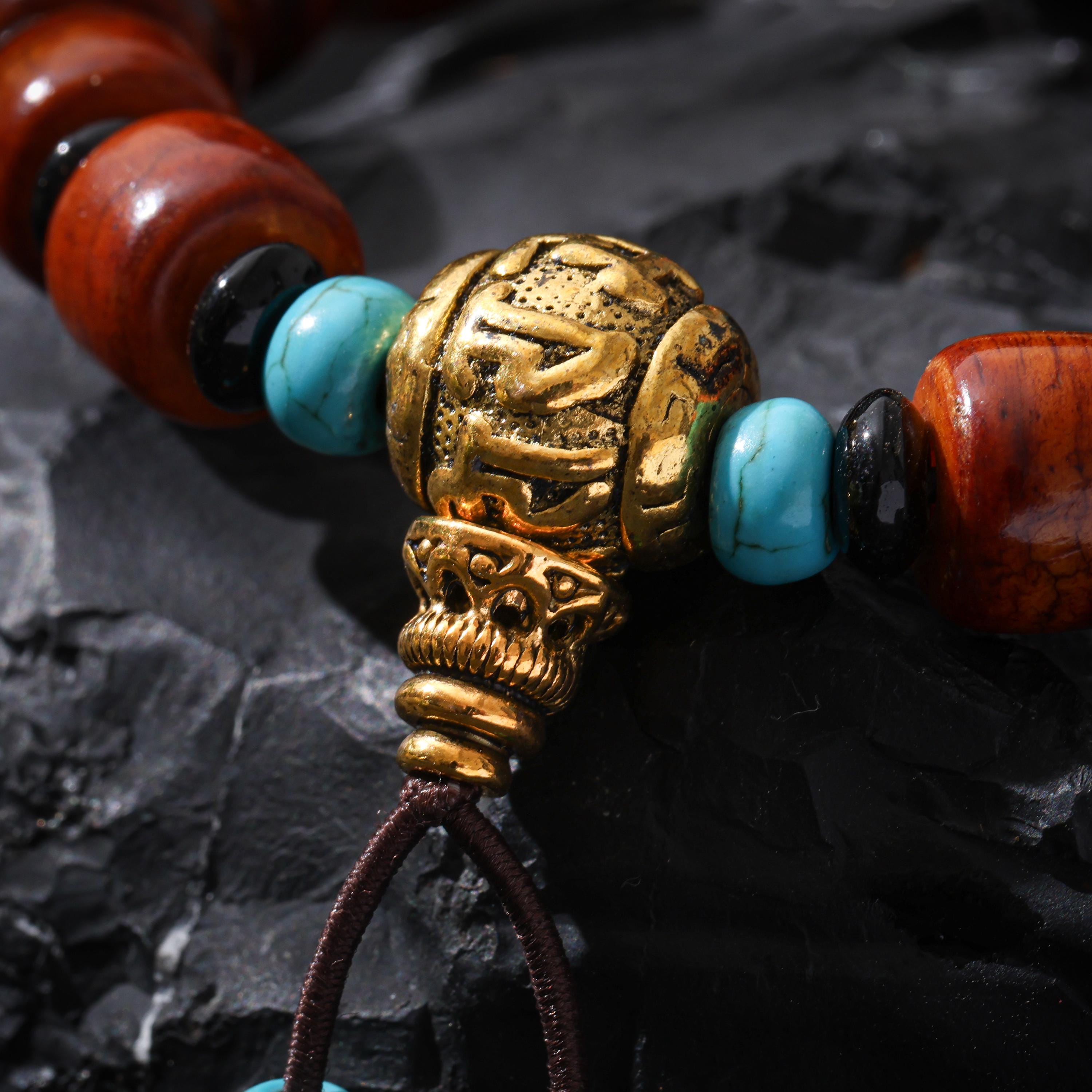 Bone Bracelet Turquoise Red Agate Om