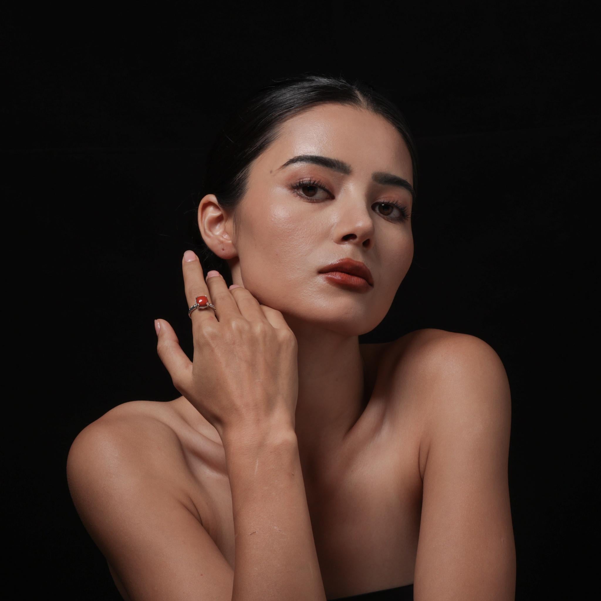 Tibetan Red Agate Sterling Silver Ring Adjustable