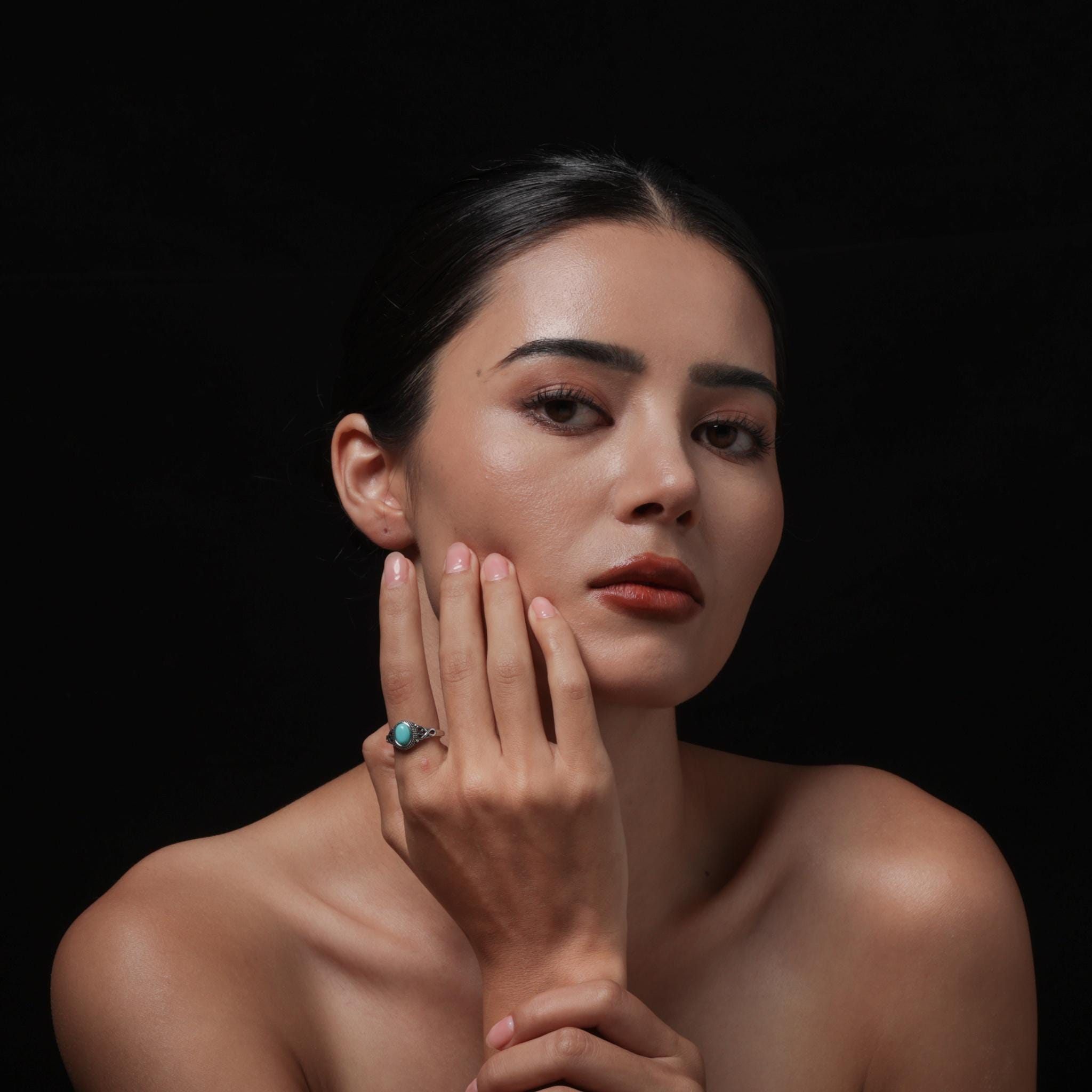 Turquoise Feather Ring Sterling Silver Snake Band
