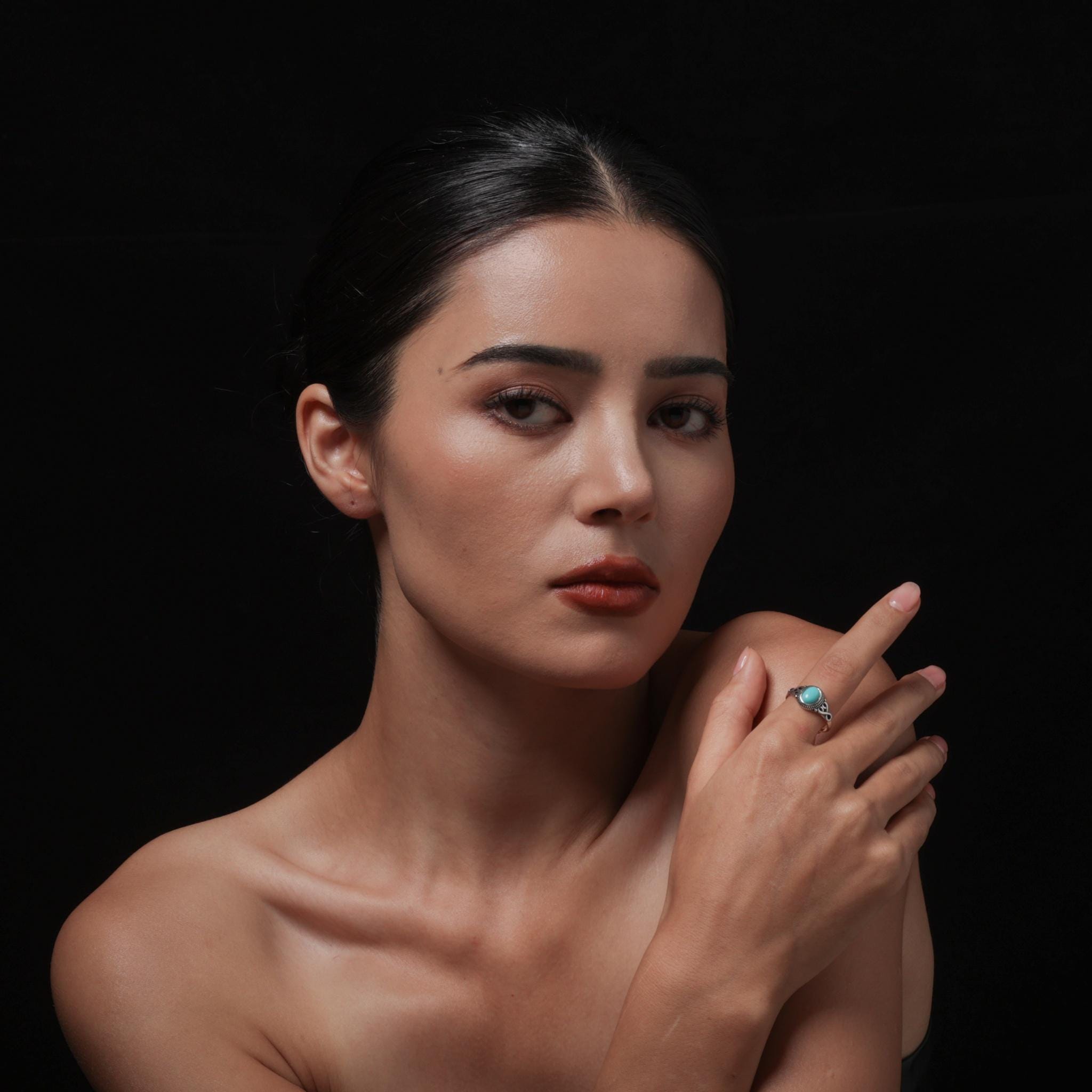 Turquoise Feather Ring Sterling Silver Snake Band