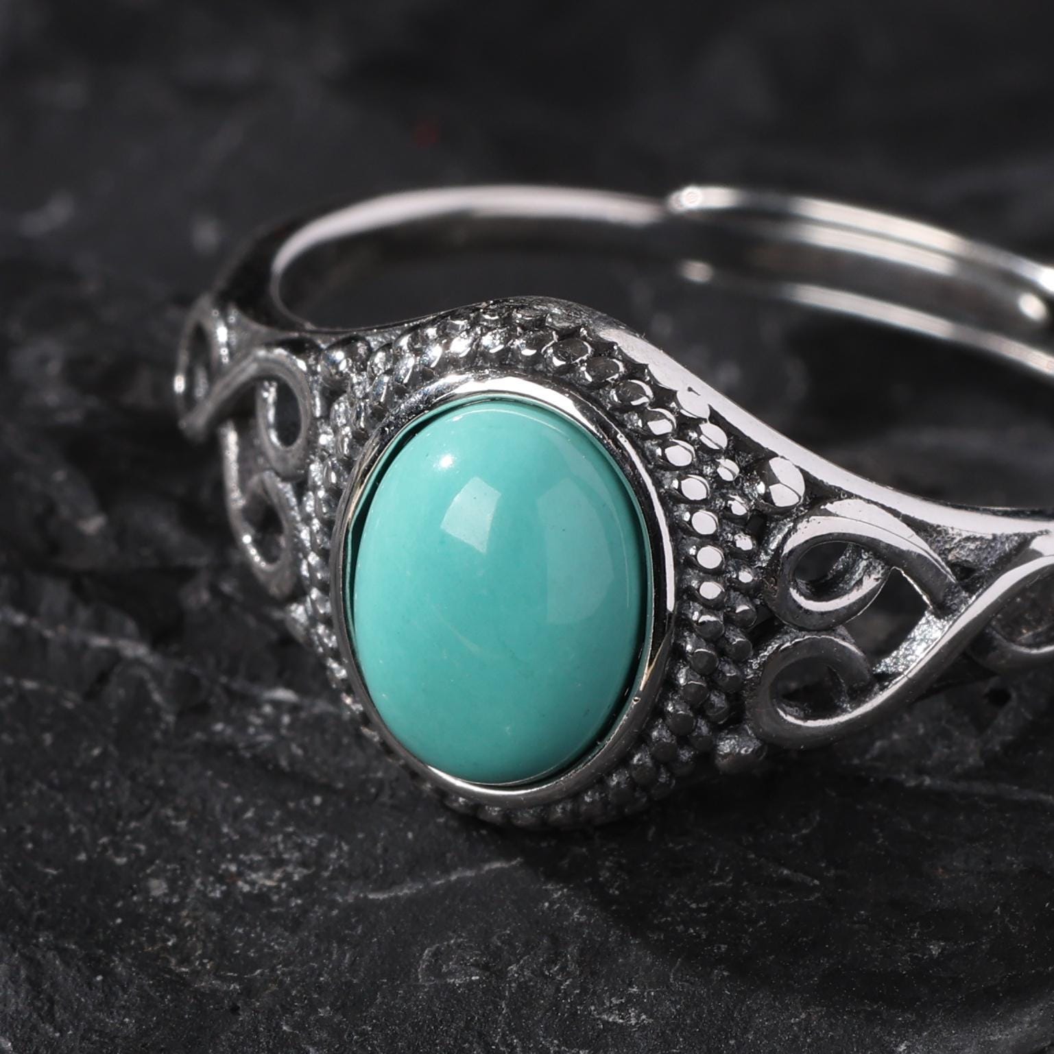 Turquoise Feather Ring Sterling Silver Snake Band