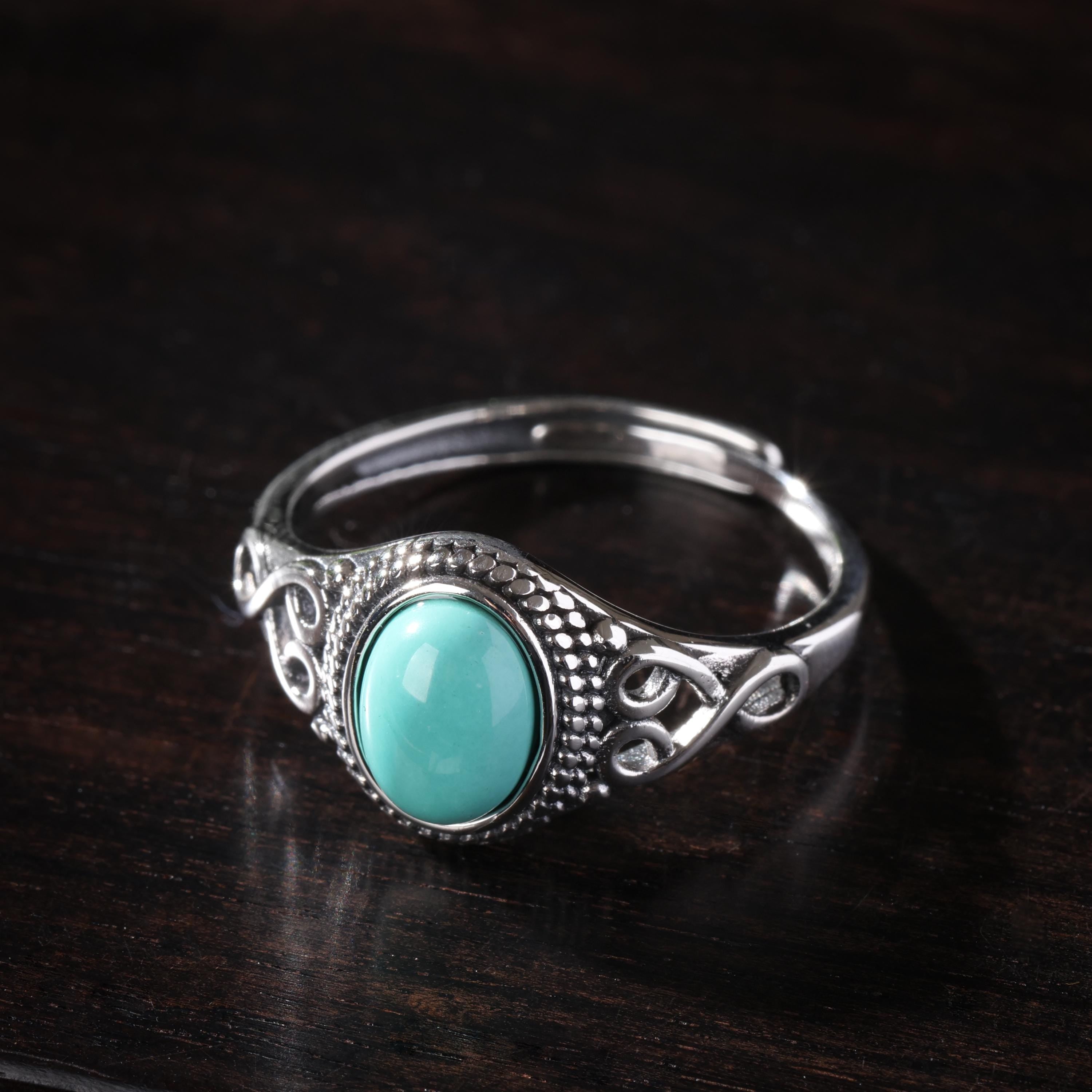 Turquoise Feather Ring Sterling Silver Snake Band
