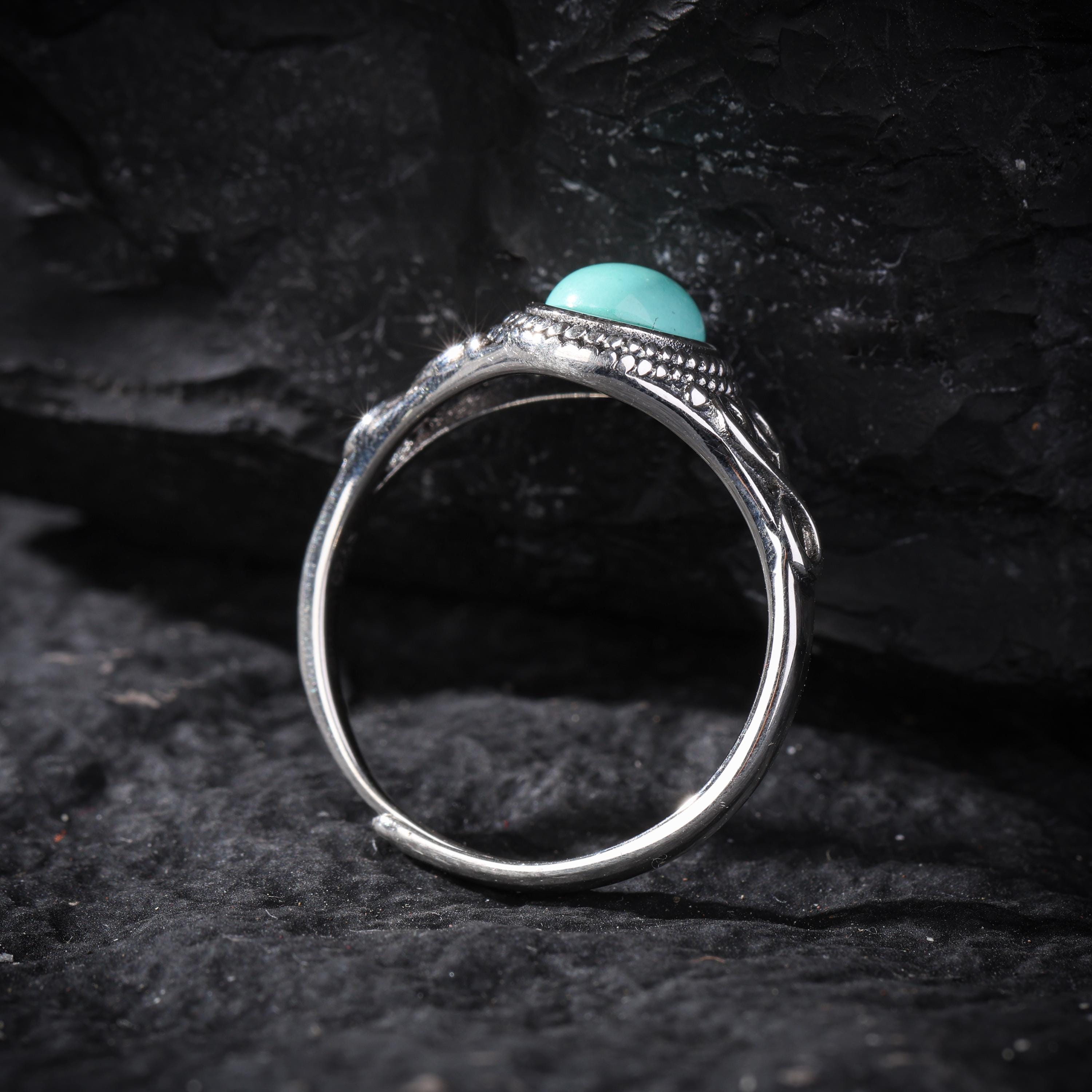 Turquoise Feather Ring Sterling Silver Snake Band