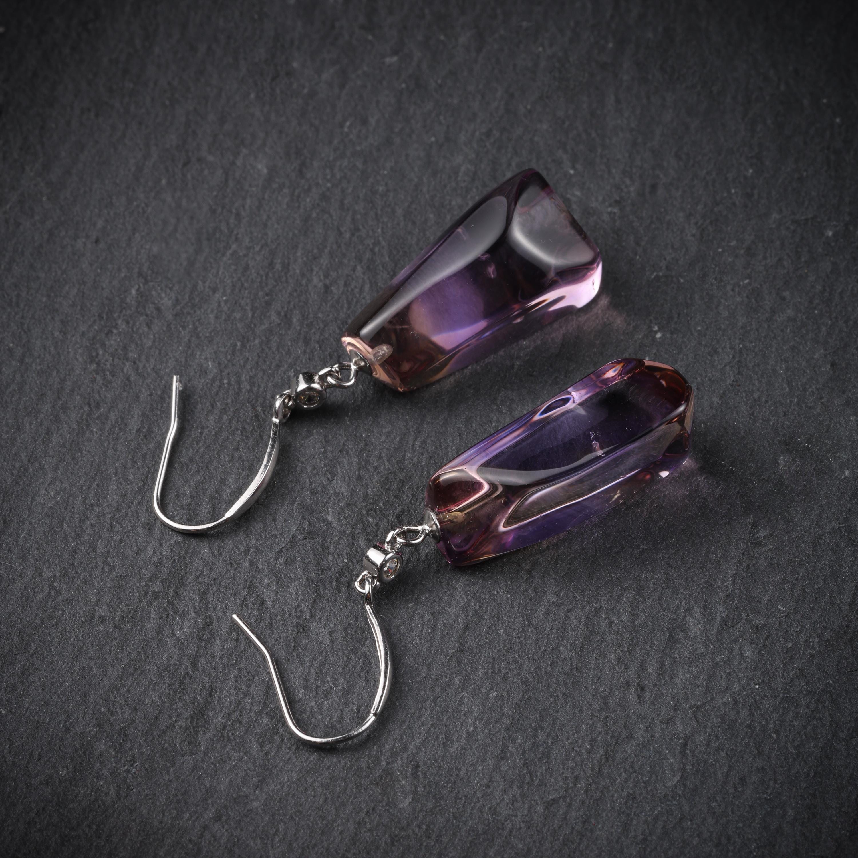 Natural Ametrine Earrings Amethyst-Citrine Quartz