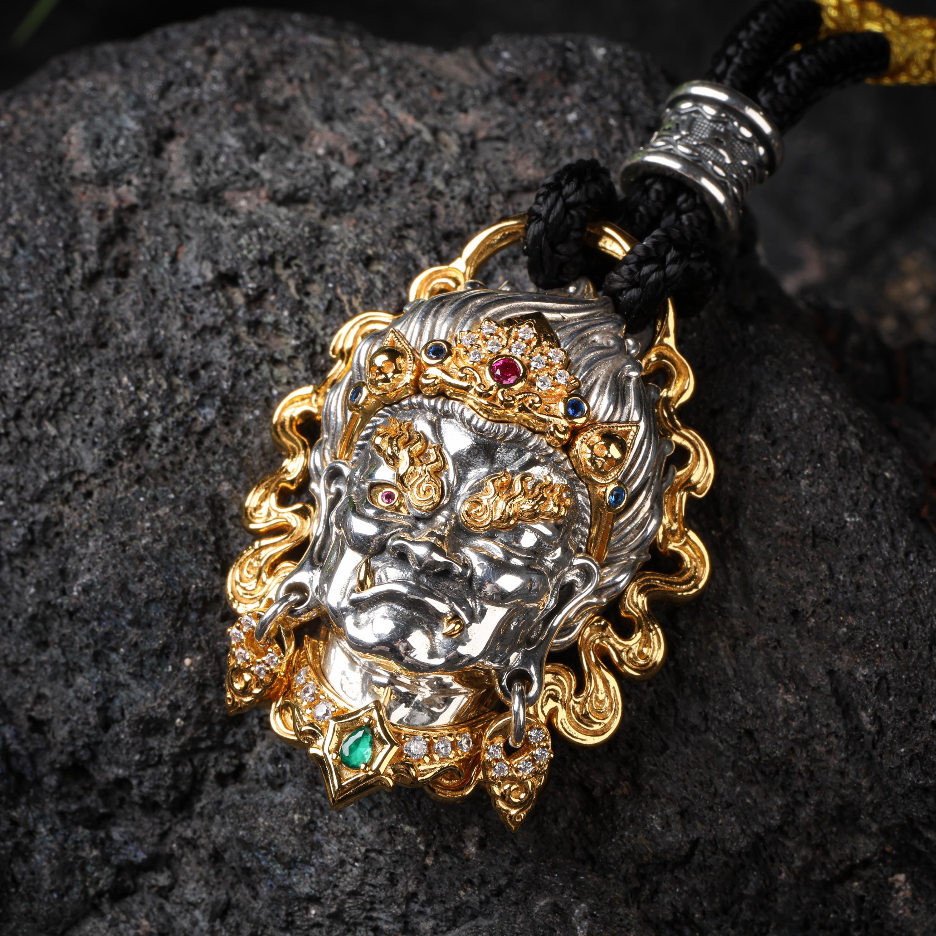 Acala Fudo Myo-o Pendant Silver 24K Gold Vermeil