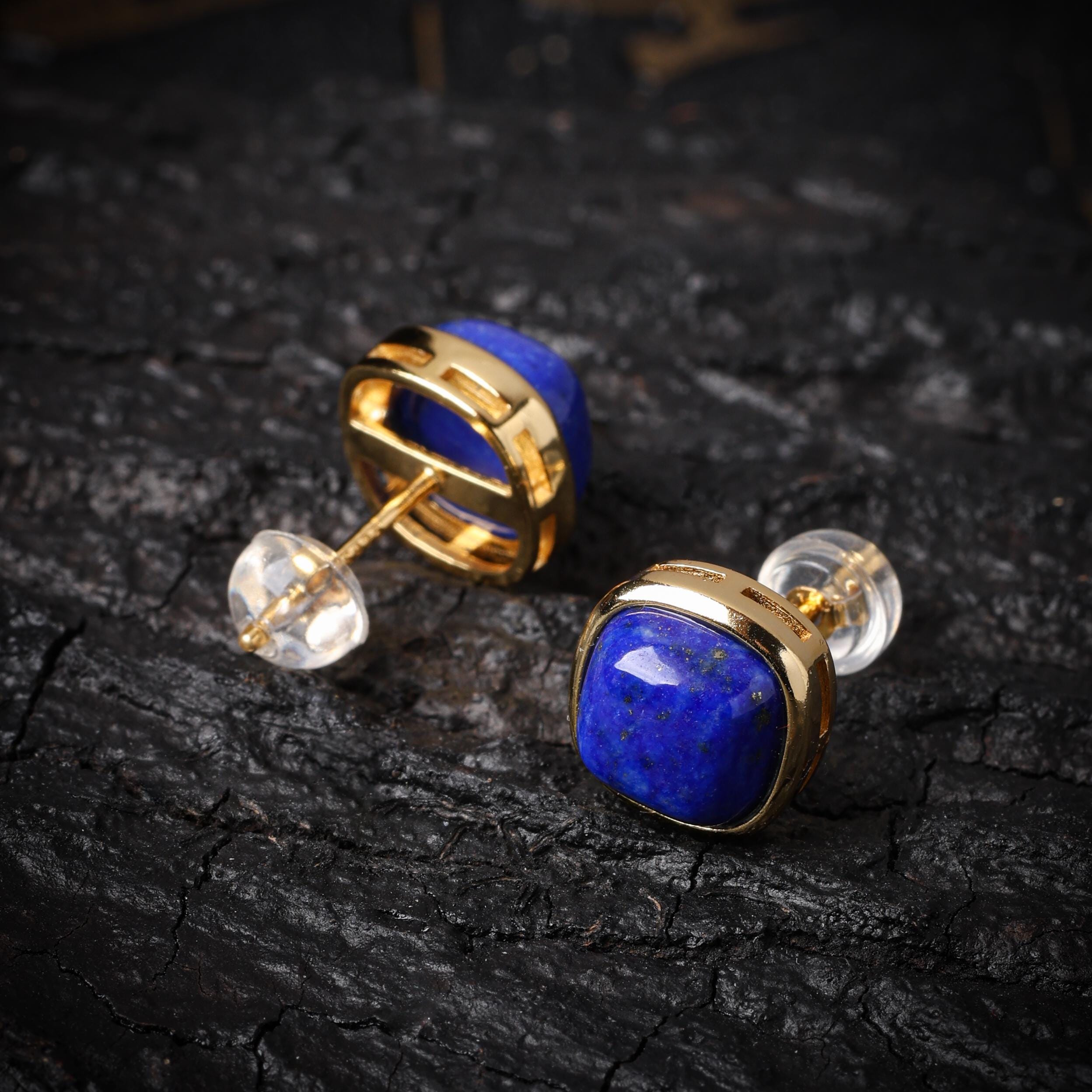 Gold Plated Lapis Lazuli Geometric Earrings