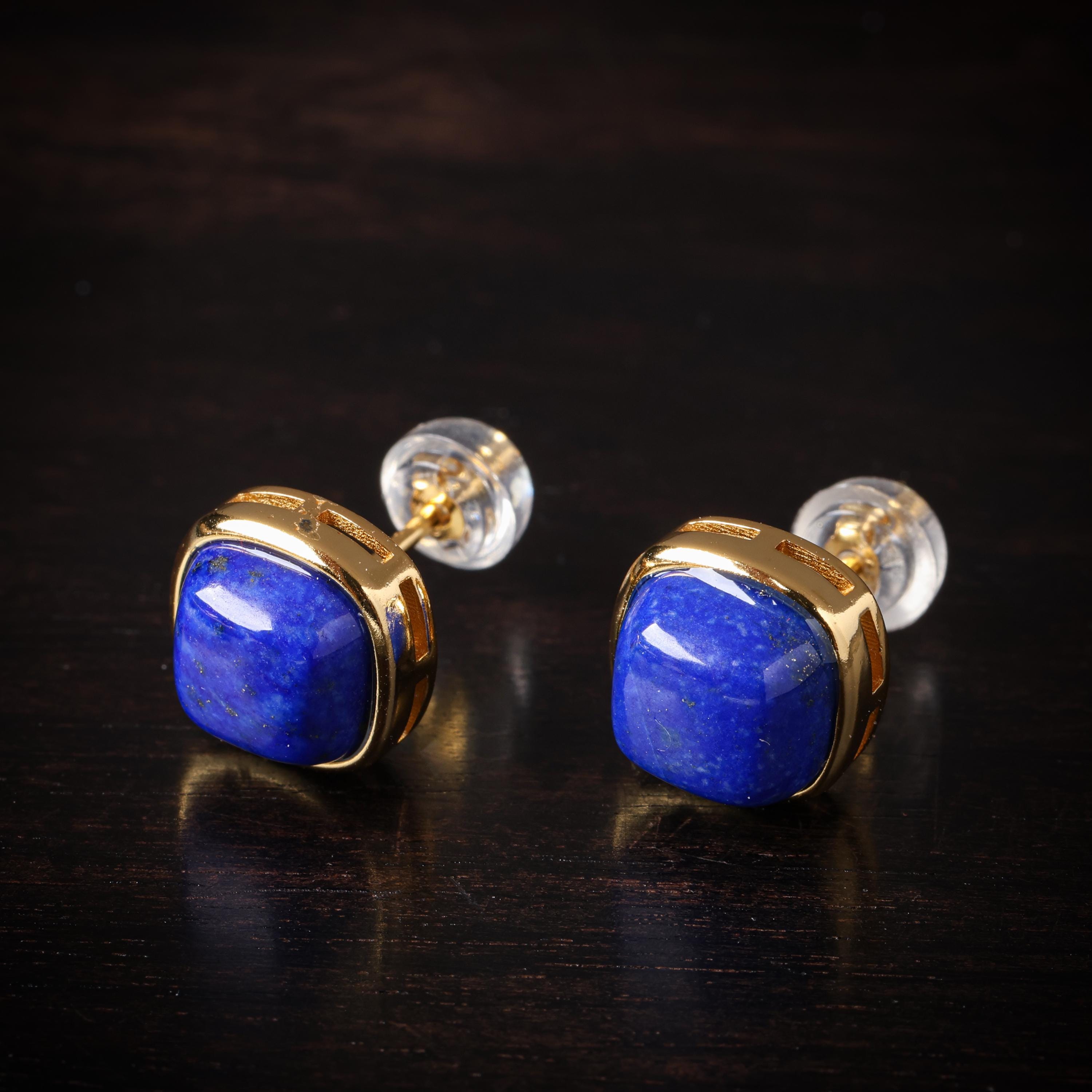 Gold Plated Lapis Lazuli Geometric Earrings