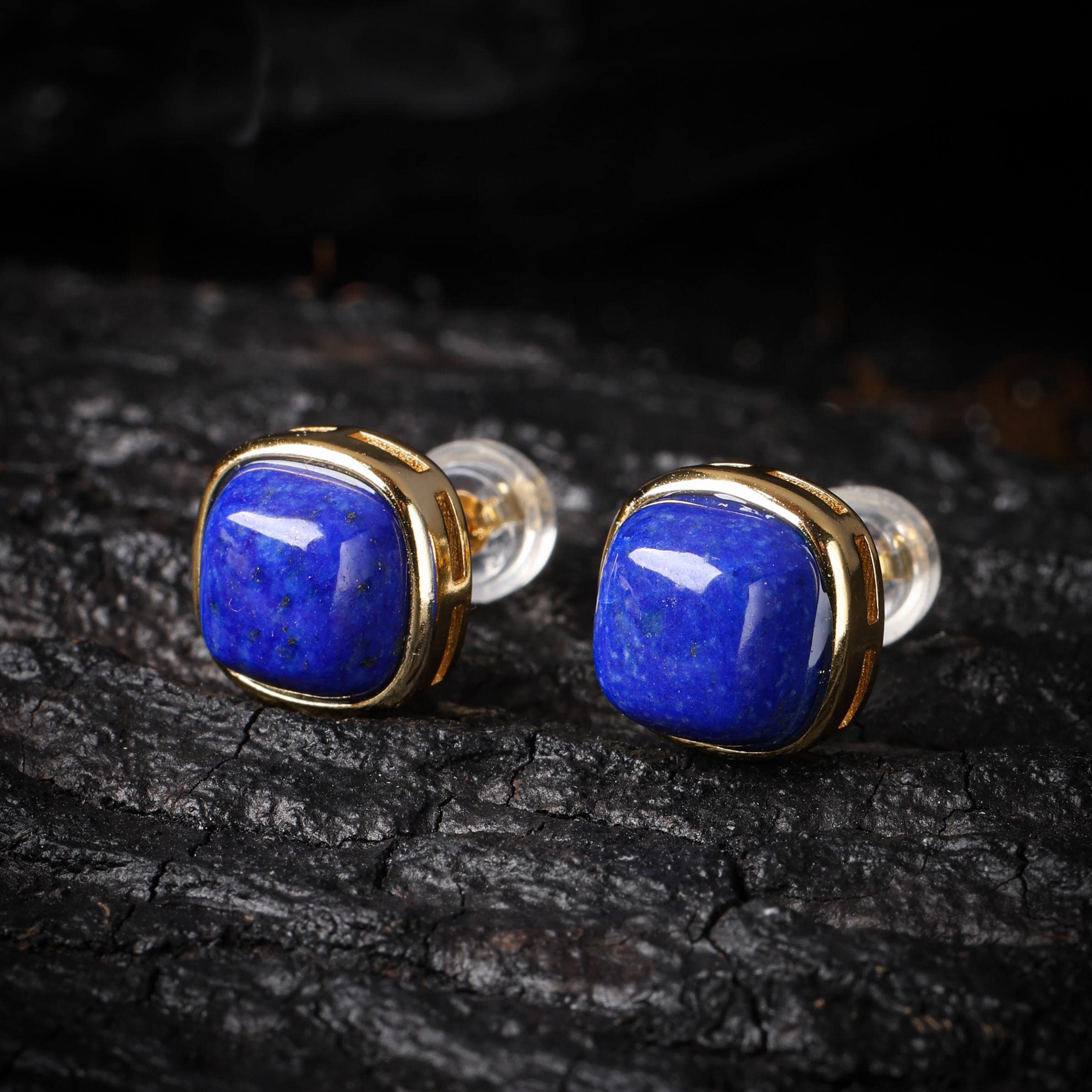 Gold Plated Lapis Lazuli Geometric Earrings