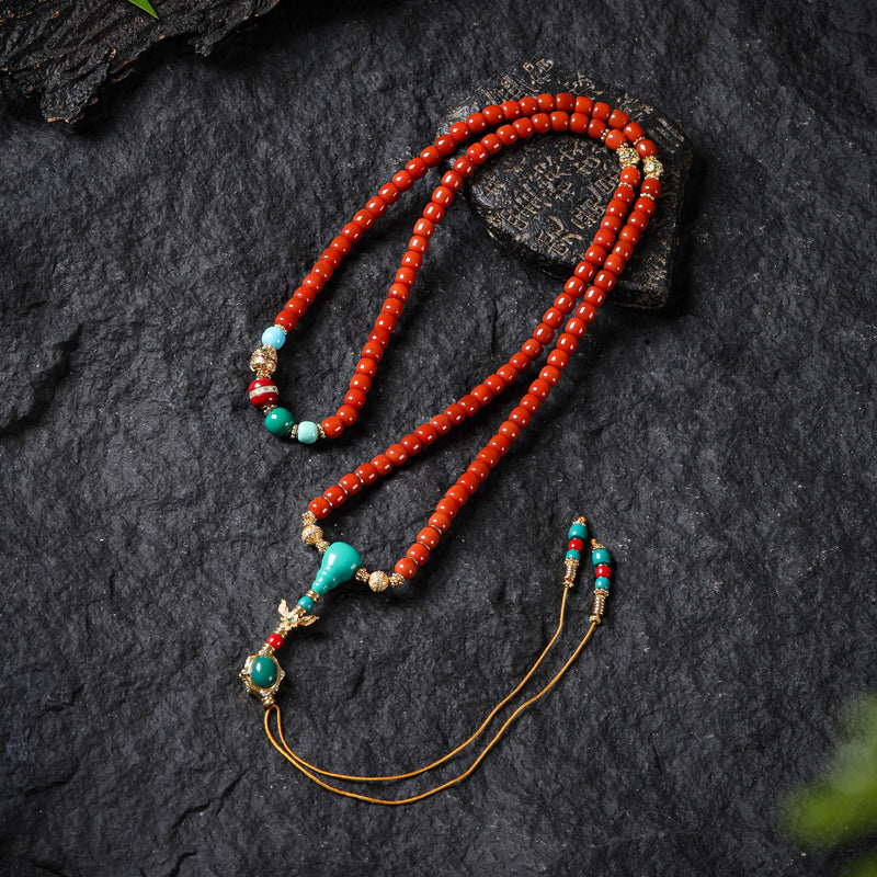 Red Agate 108-Bead Mala Necklace