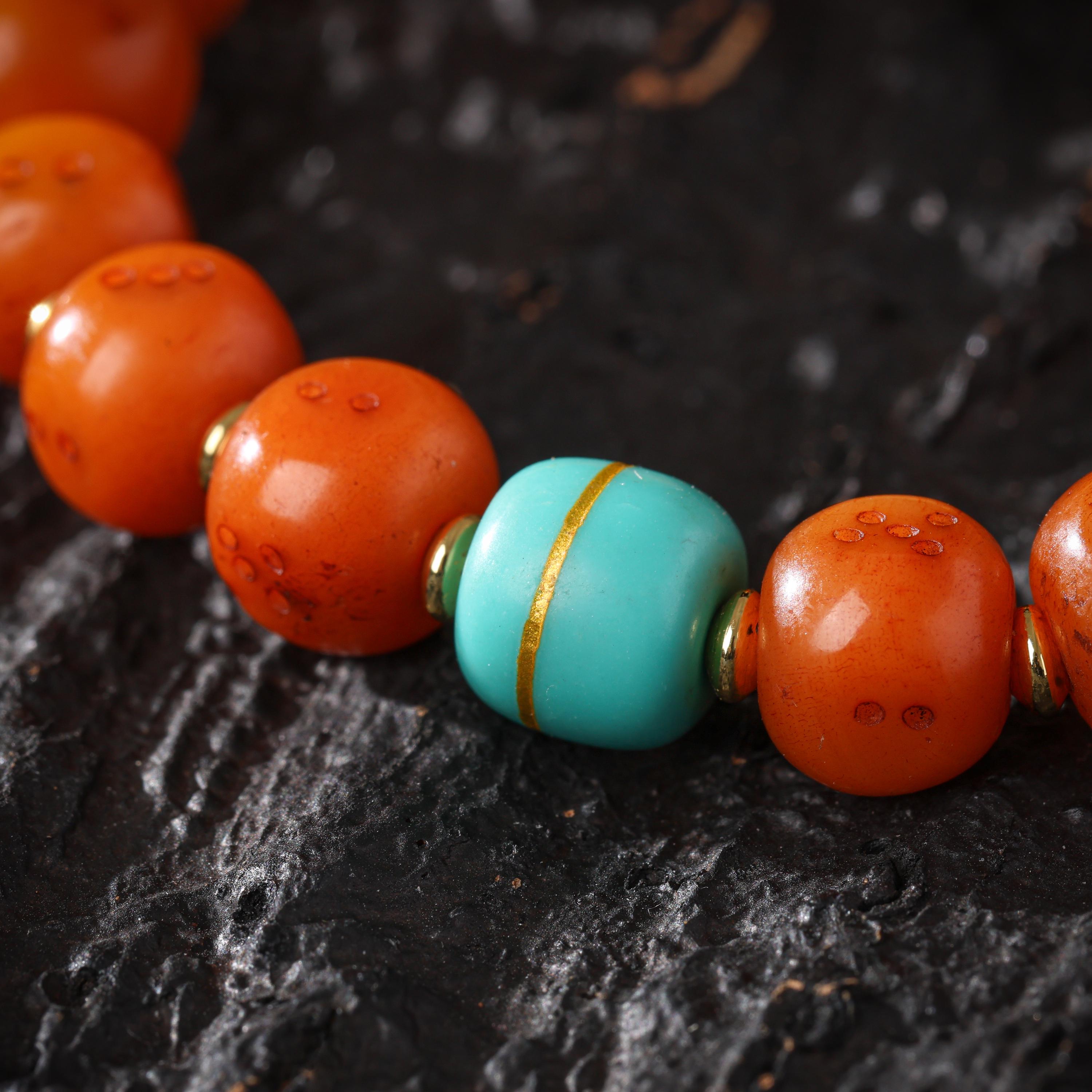 Yak Bone Bracelet Turquoise & Dzi Accents