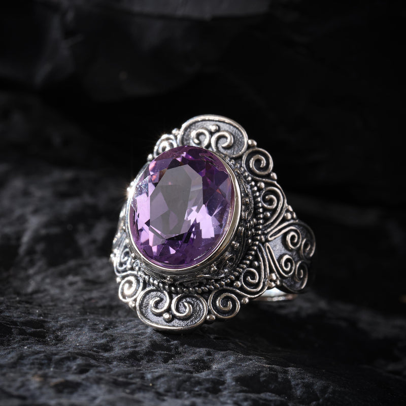 Oval Amethyst Sterling Silver Ring