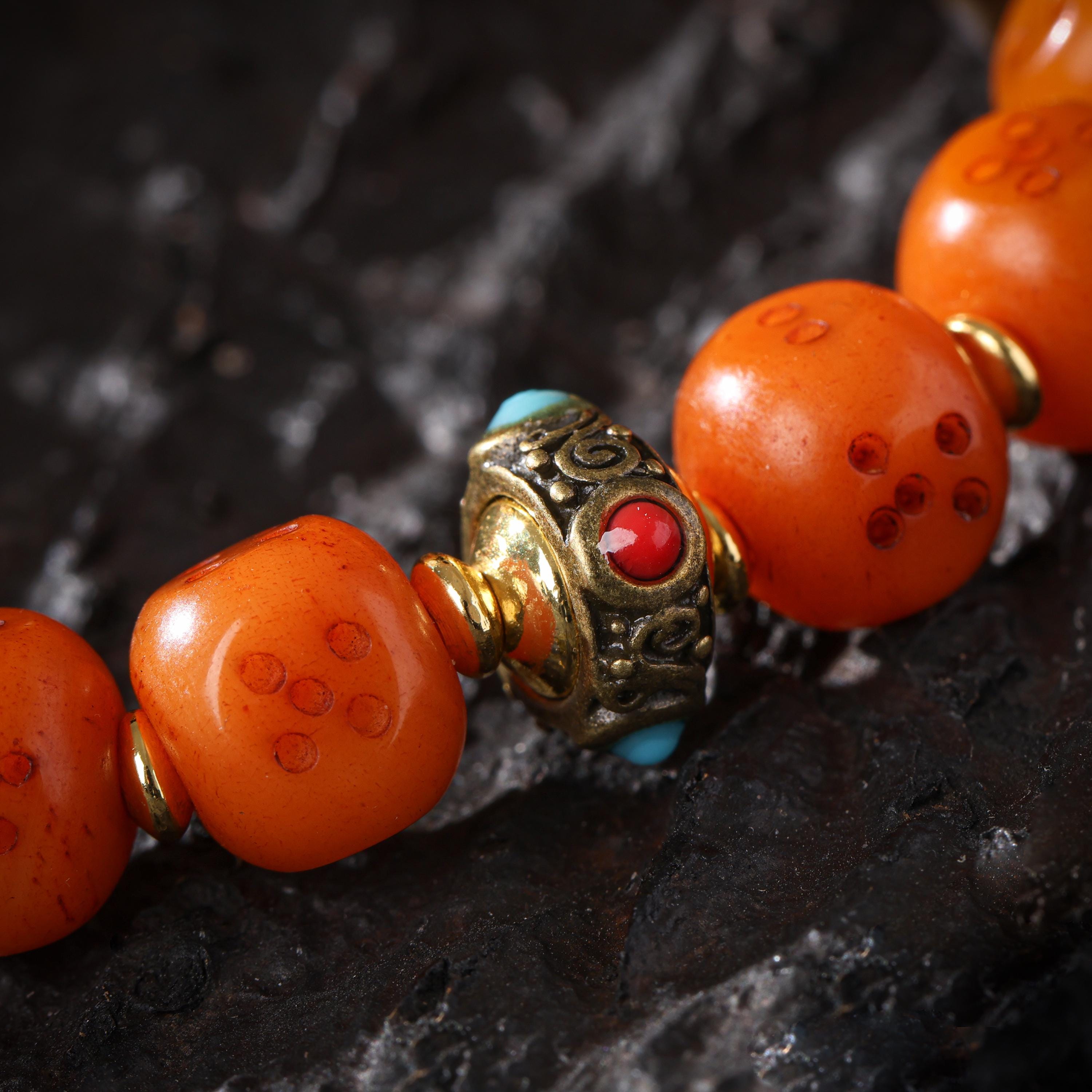 Yak Bone Bracelet Turquoise & Dzi Accents