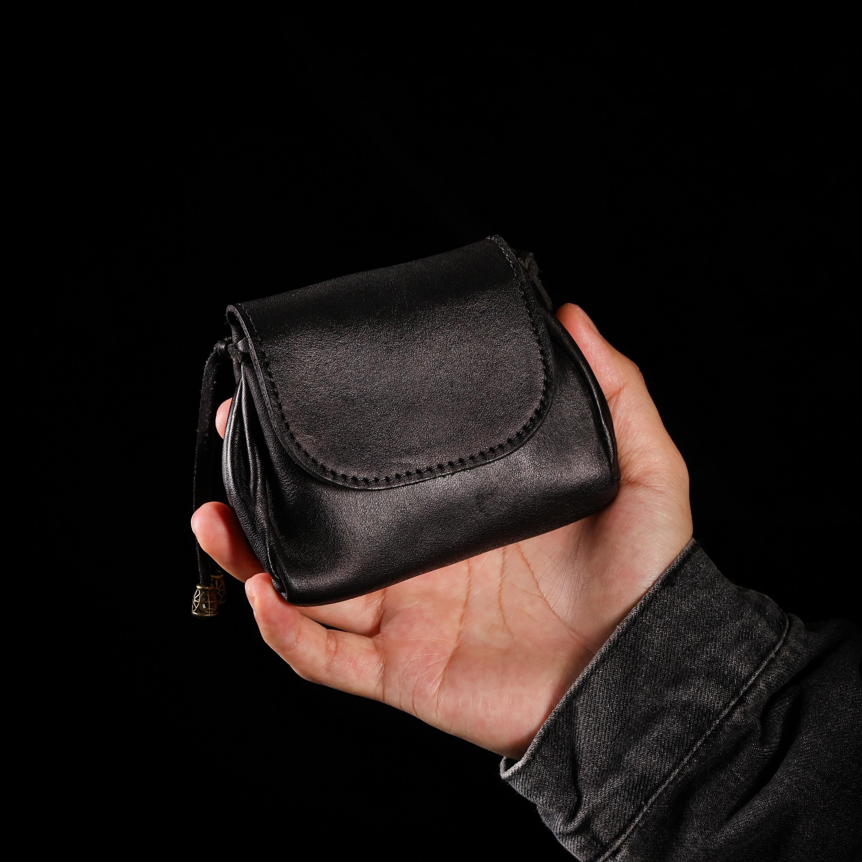 AURA DEER Vintage Veg-Tan Leather Pouch | Handmade Drawstring Rustic Jewelry Storage Bag