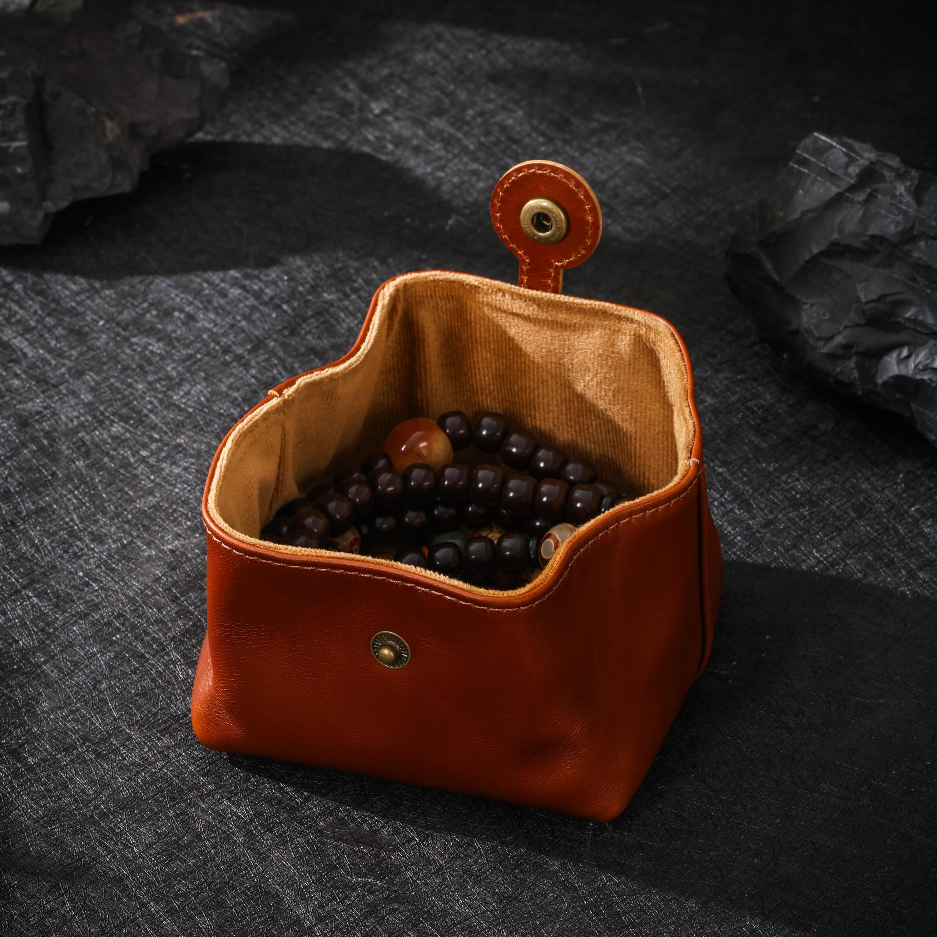 AURA DEER Leather Jewelry Pouch | Full-Grain Cowhide | Velvet Lined | Roomy Travel Pouch