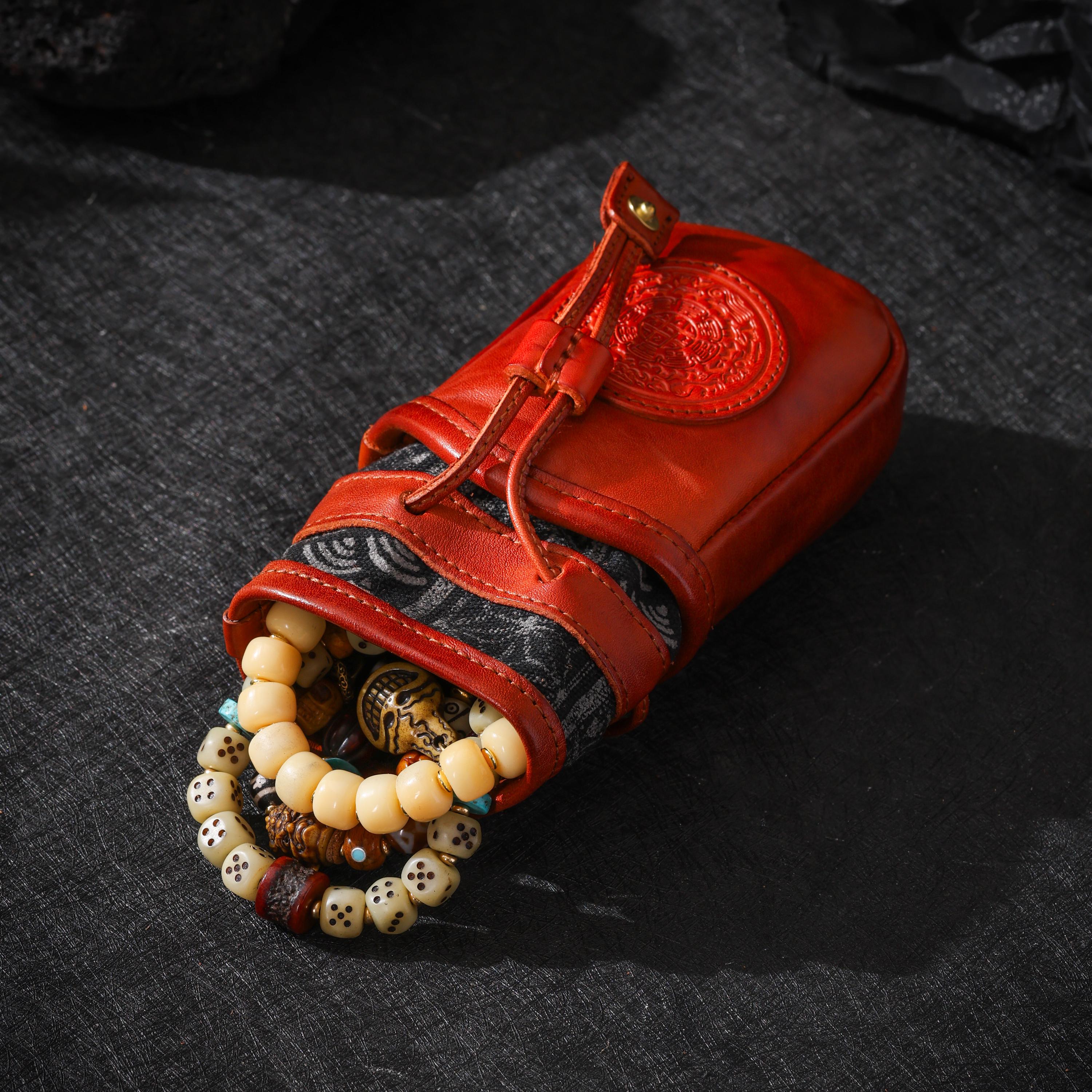 AURA DEER Vintage Veg-Tan Leather Pouch | Handmade Drawstring Rustic Jewelry Storage Bag