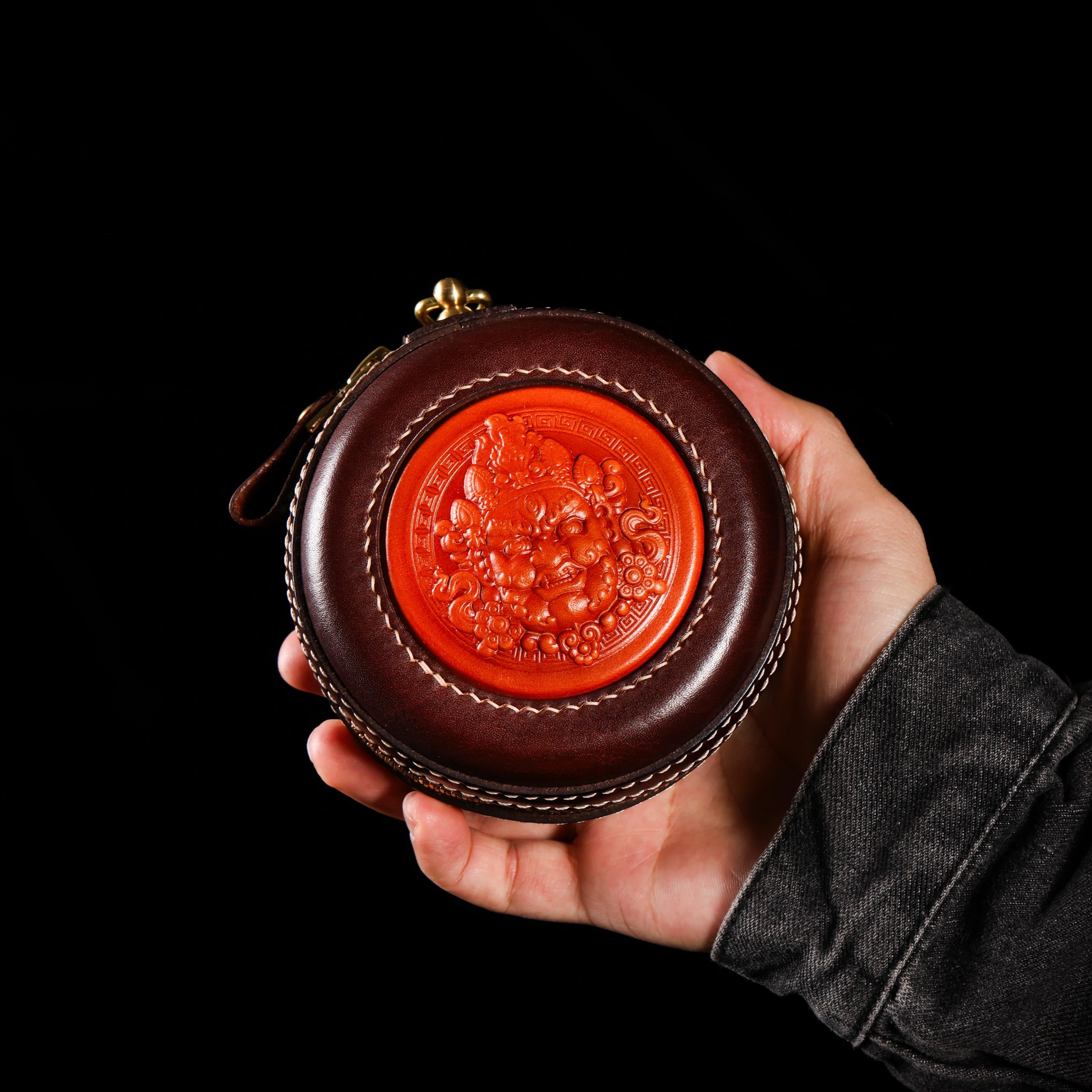 AURA DEER Yellow Jambhala Leather Jewelry Pouch | 3D Leather Relief | Veg-Tan Full-Grain Cowhide