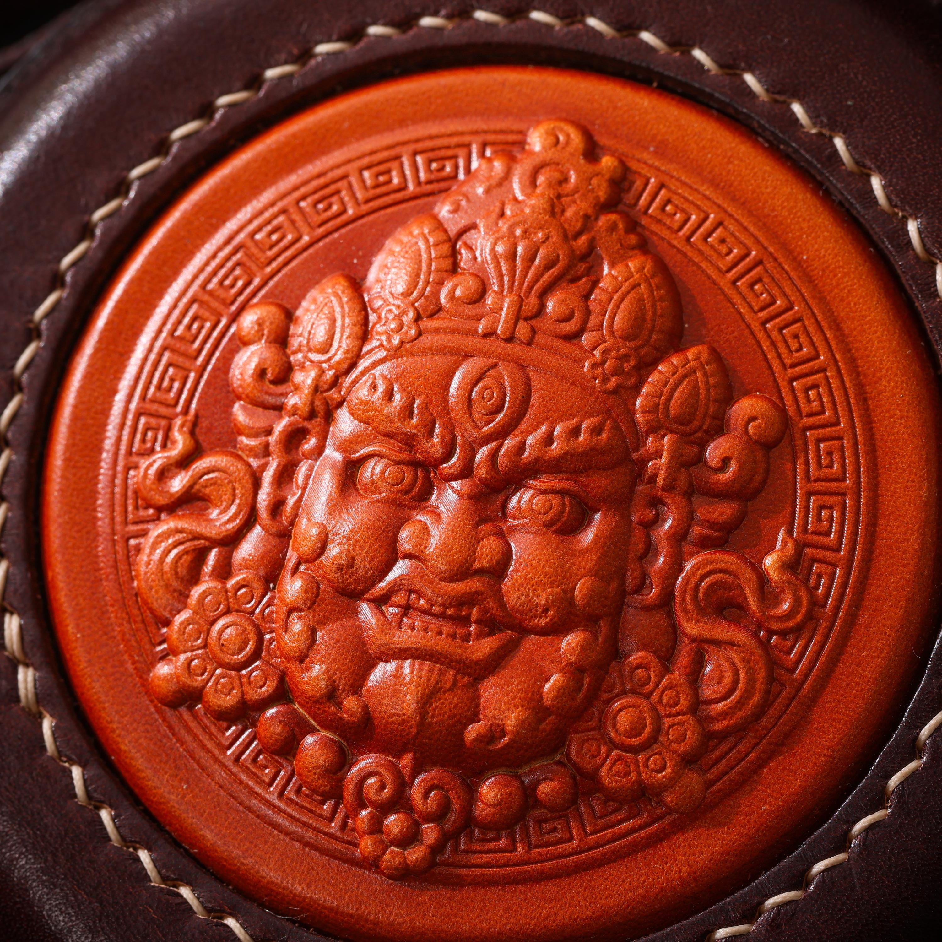 AURA DEER Yellow Jambhala Leather Jewelry Pouch | 3D Leather Relief | Veg-Tan Full-Grain Cowhide