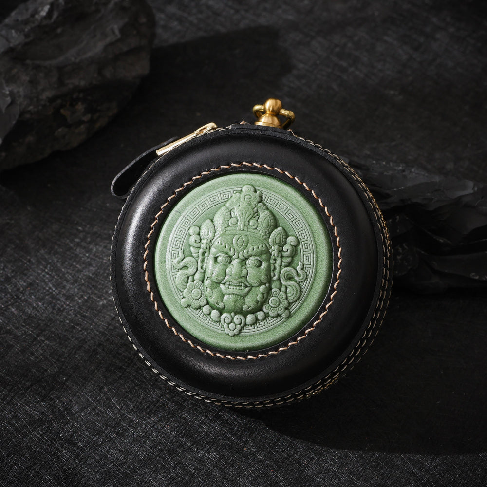 AURA DEER Yellow Jambhala Leather Jewelry Pouch | 3D Leather Relief | Veg-Tan Full-Grain Cowhide