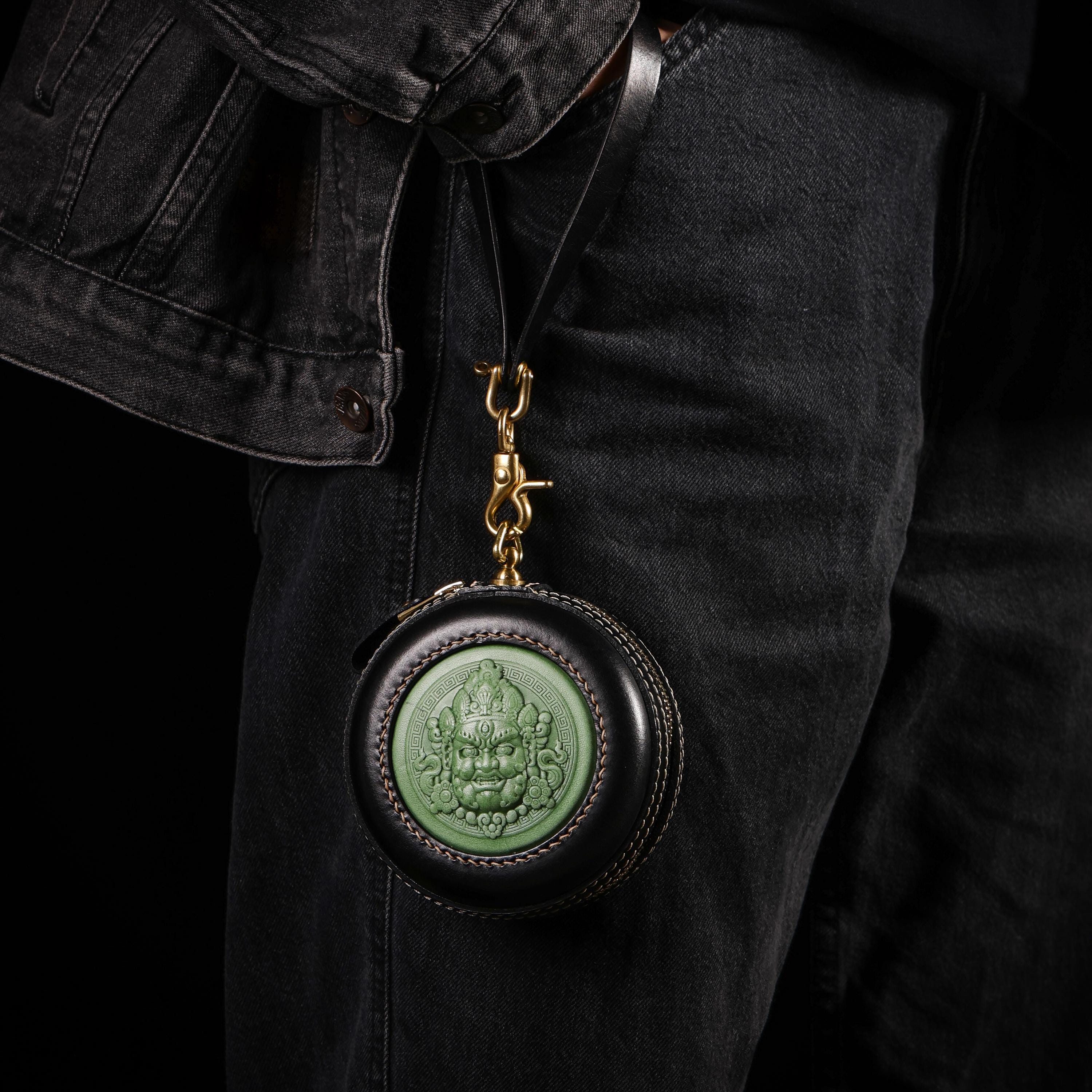 AURA DEER Yellow Jambhala Leather Jewelry Pouch | 3D Leather Relief | Veg-Tan Full-Grain Cowhide