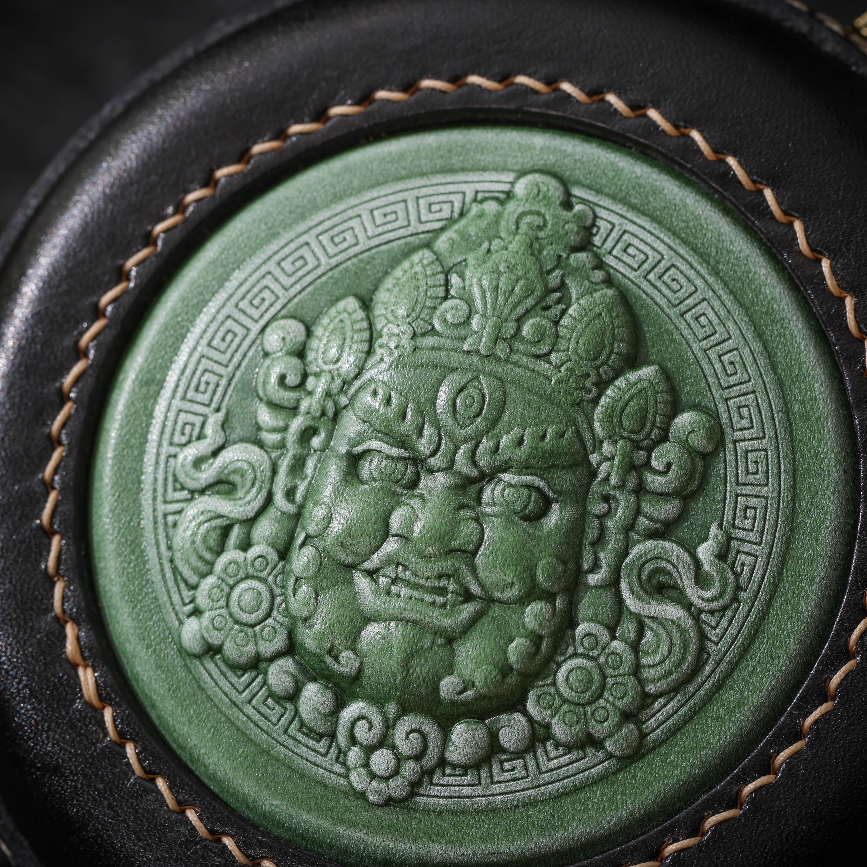 AURA DEER Yellow Jambhala Leather Jewelry Pouch | 3D Leather Relief | Veg-Tan Full-Grain Cowhide