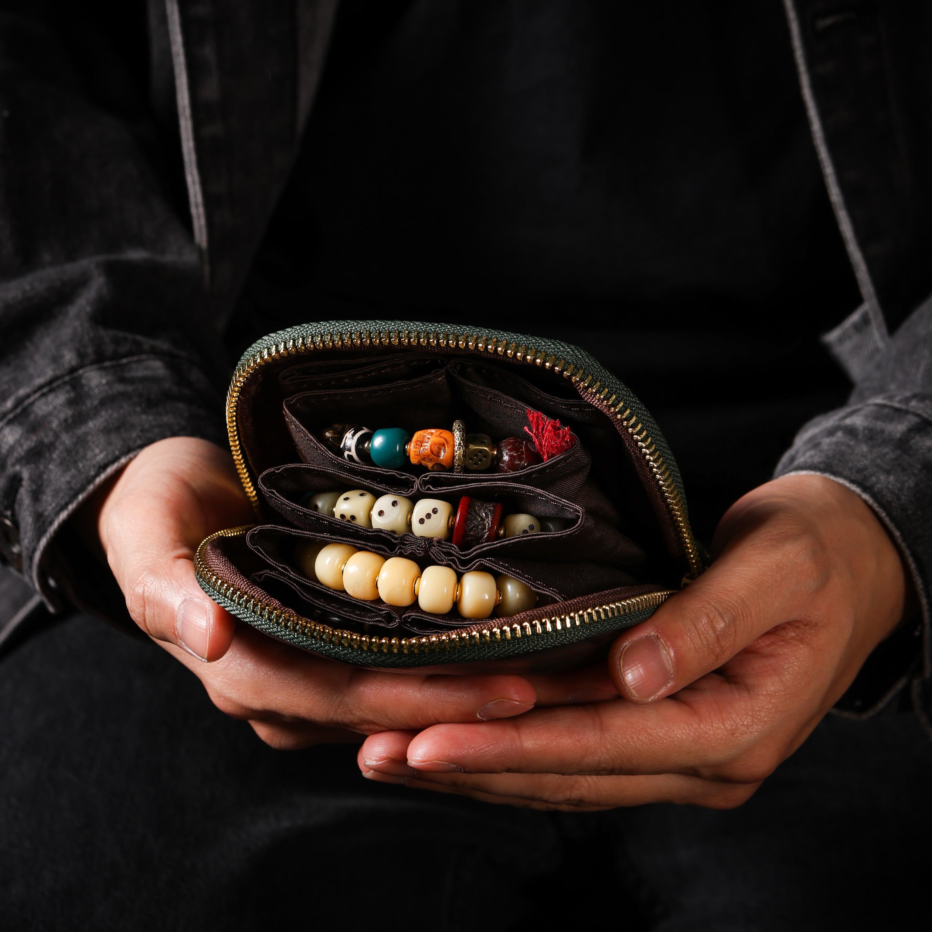 AURA DEER Vintage Genuine Cowhide Jewelry Pouch | Drawstring Leather Jewelry Storage Bag Travel Case