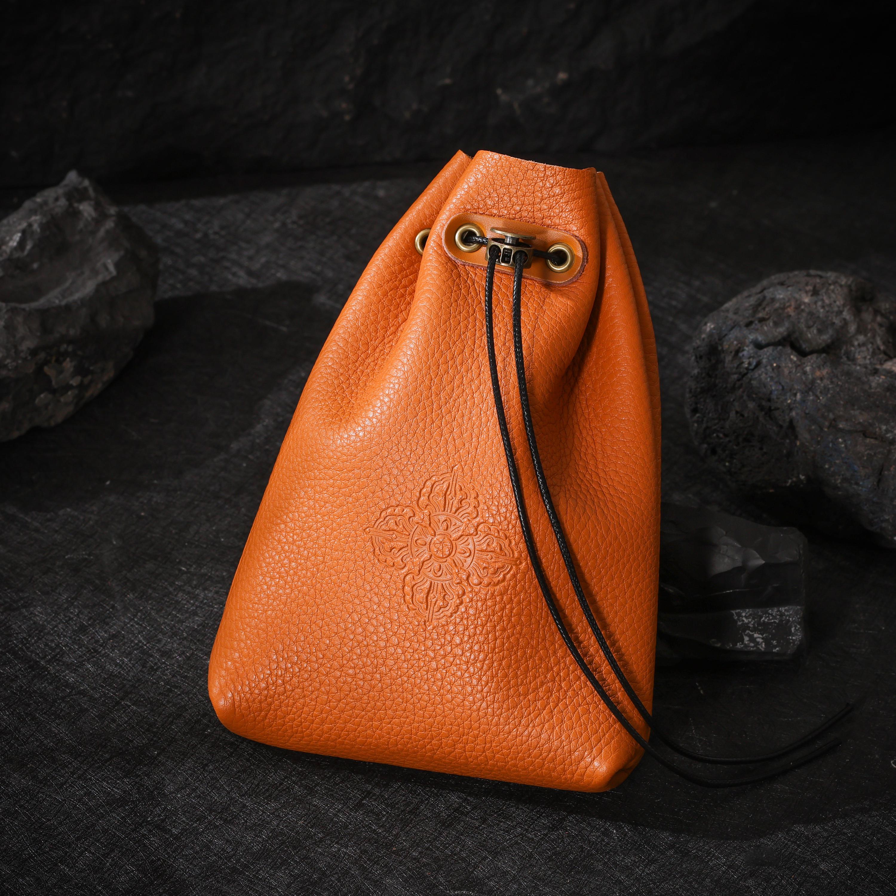 AURA DEER Vintage Genuine Cowhide Jewelry Pouch | Drawstring Leather Jewelry Storage Bag Travel Case