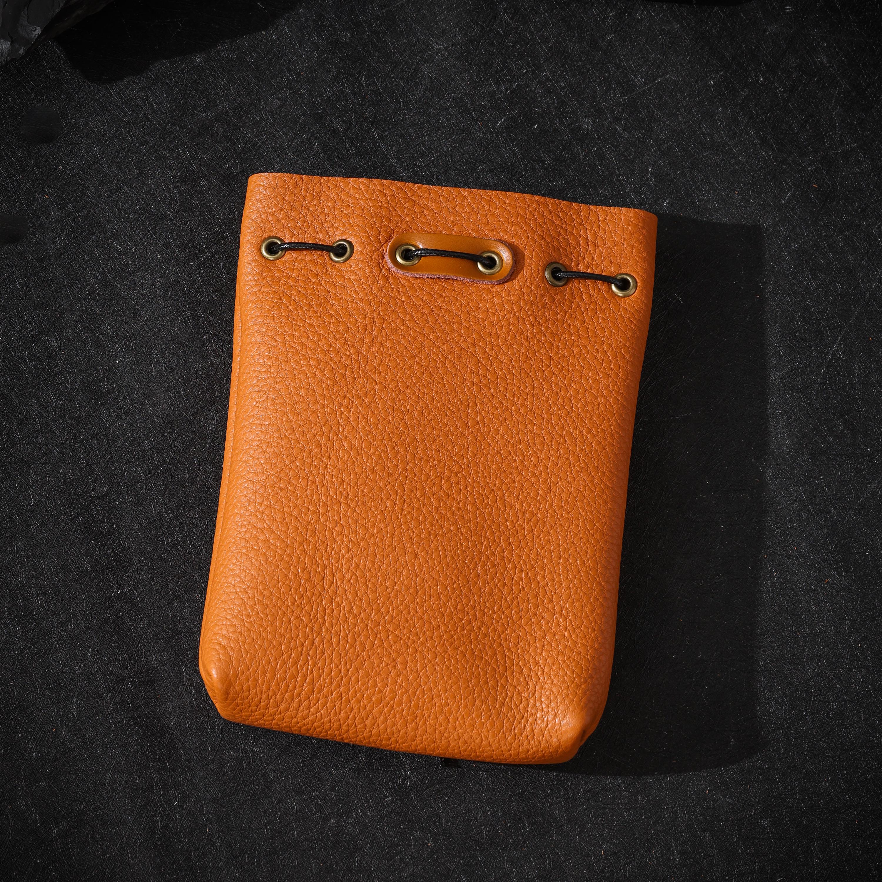 AURA DEER Vintage Genuine Cowhide Jewelry Pouch | Drawstring Leather Jewelry Storage Bag Travel Case