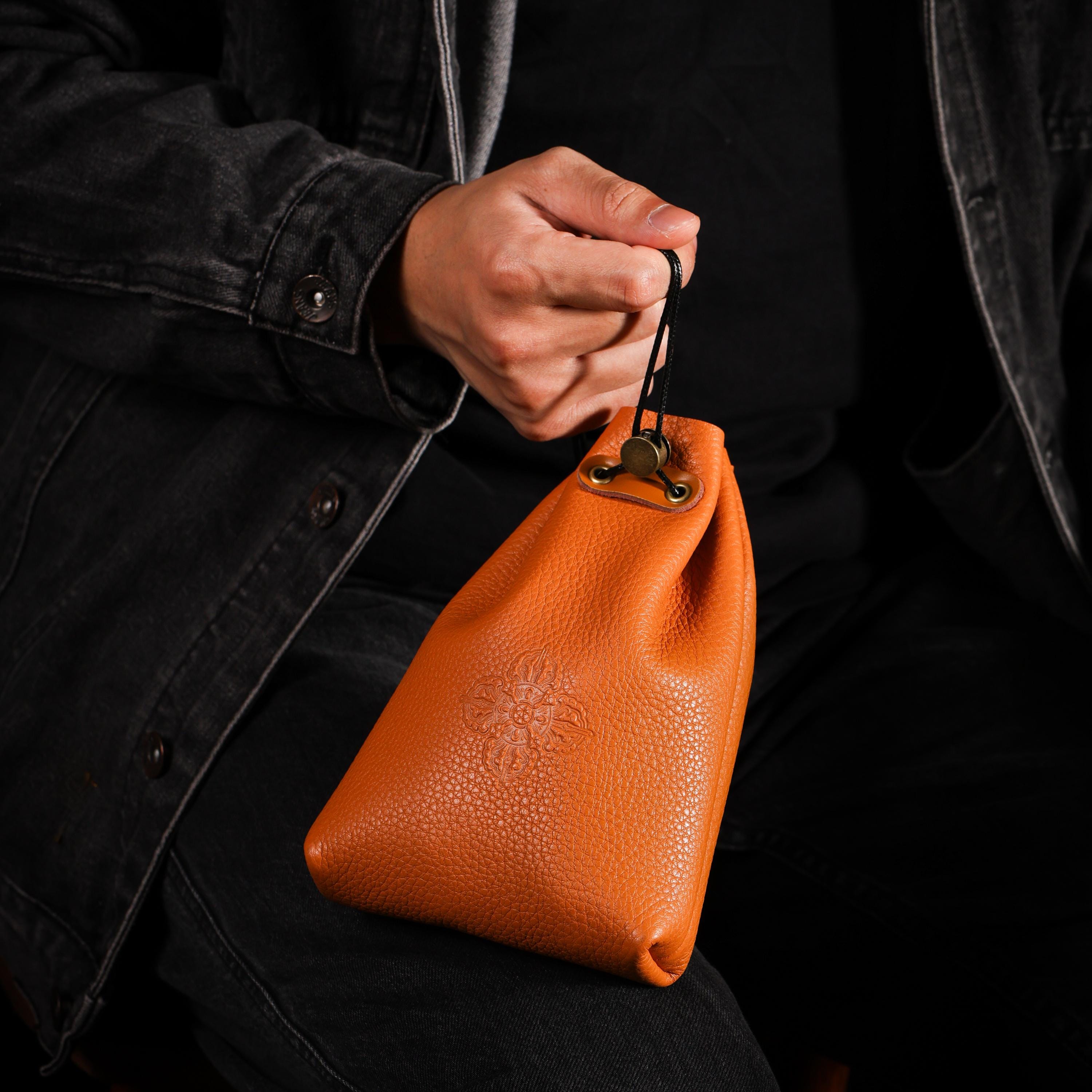 AURA DEER Vintage Genuine Cowhide Jewelry Pouch | Drawstring Leather Jewelry Storage Bag Travel Case