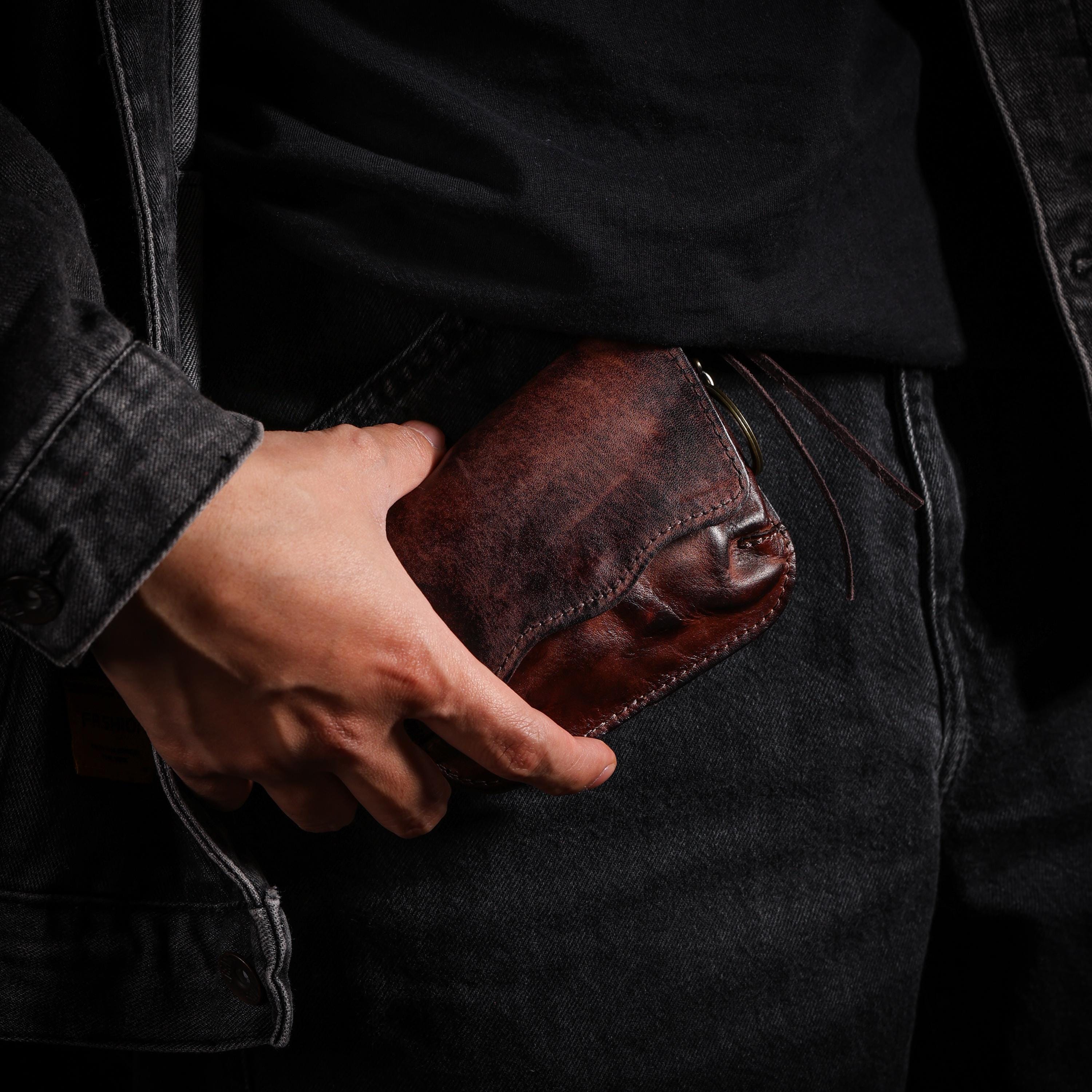 AURA DEER Tibetan Vintage Veg-Tan Leather Pouch | Handmade Drawstring Rustic Jewelry Storage Bag