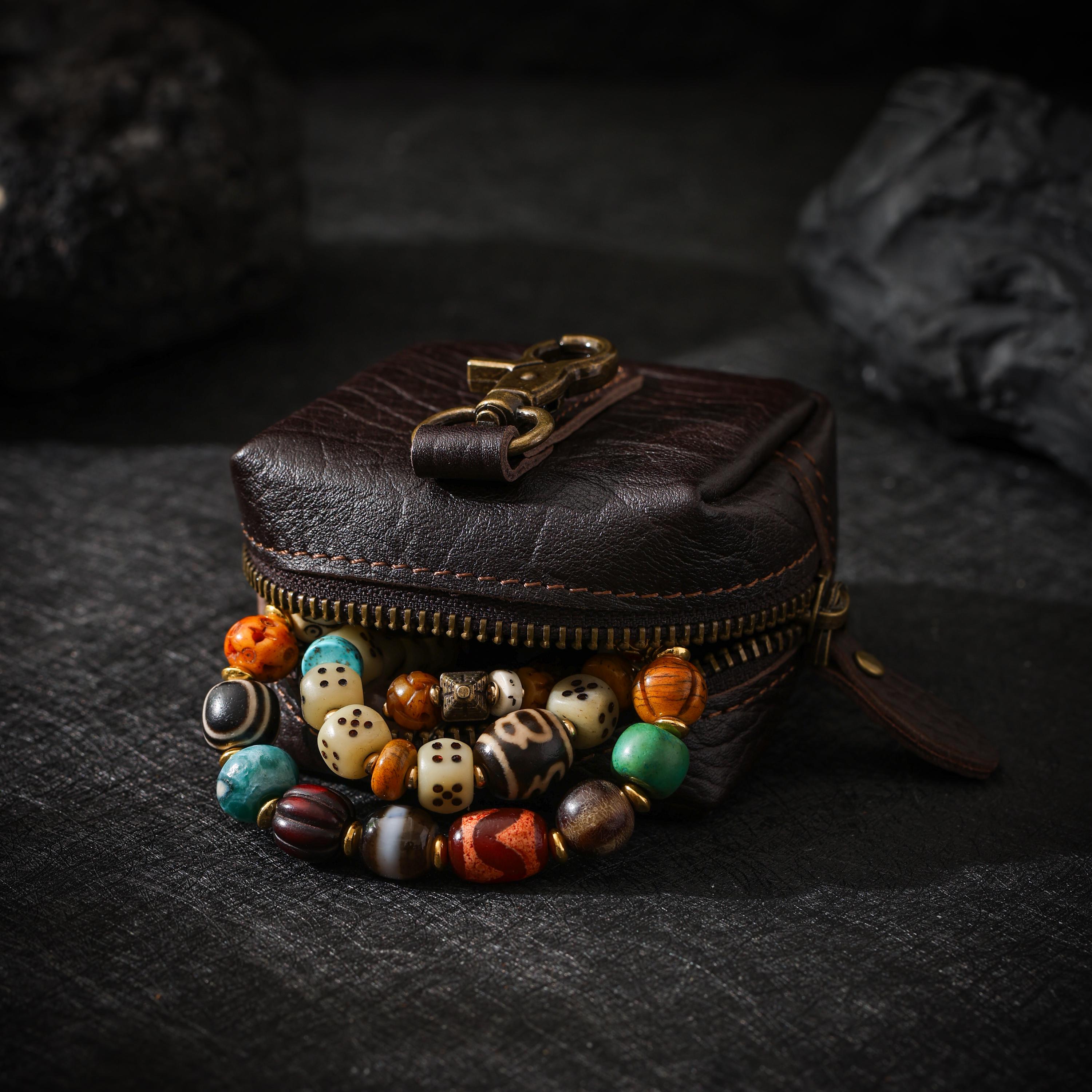 AURA DEER Tibetan Oiled Cowhide Jewelry Pouch | Full-Grain Cowhide Leather Travel Case