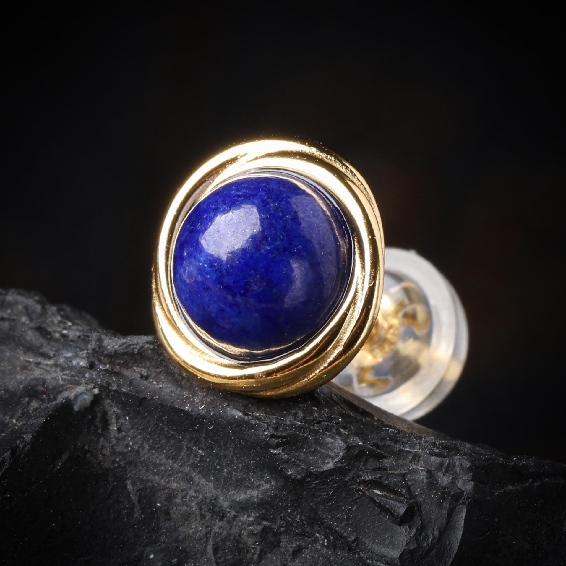 Gold Plated Lapis Lazuli Geometric Earrings