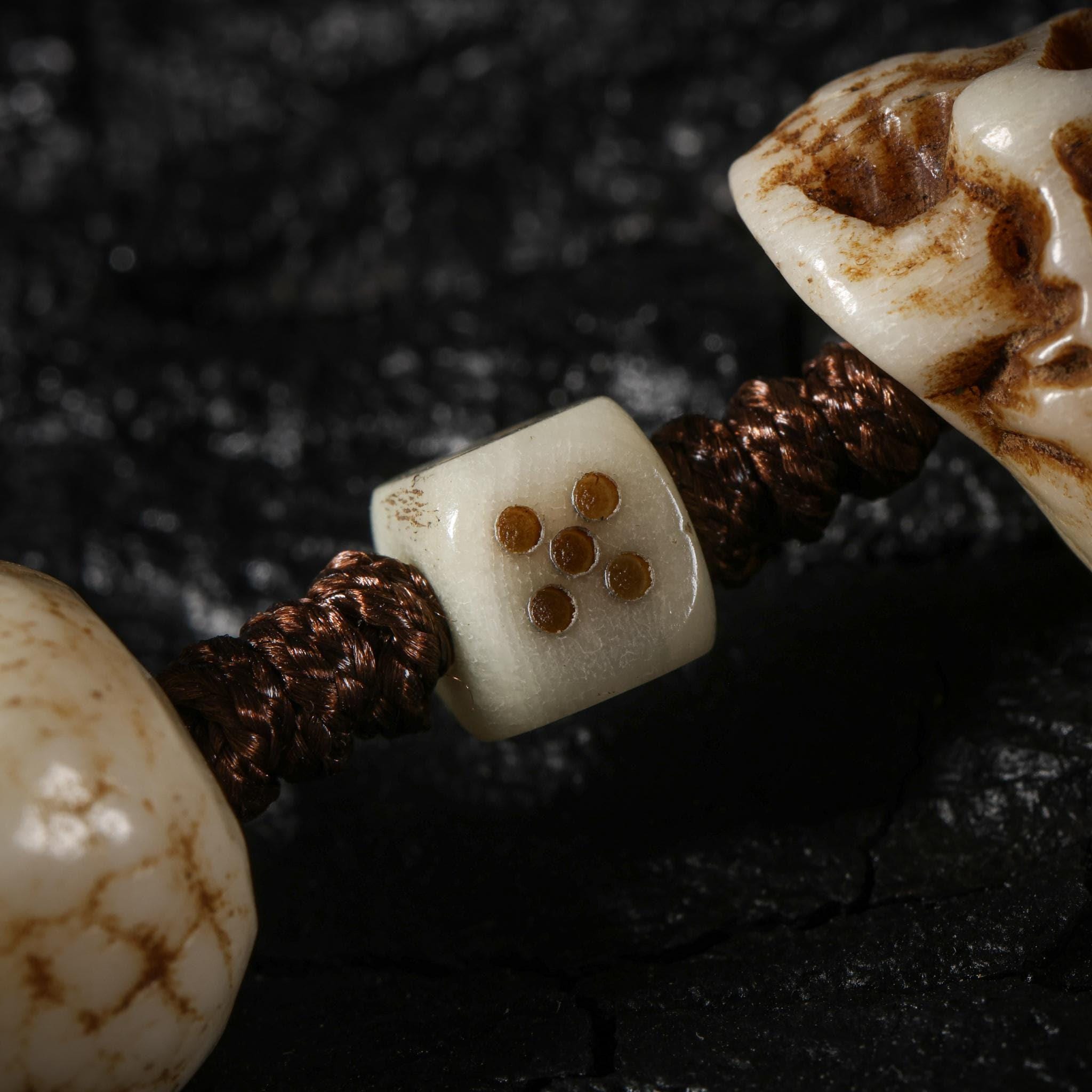 Yak Bone Carved Skull Amulet Tibetan Beaded Bracelet