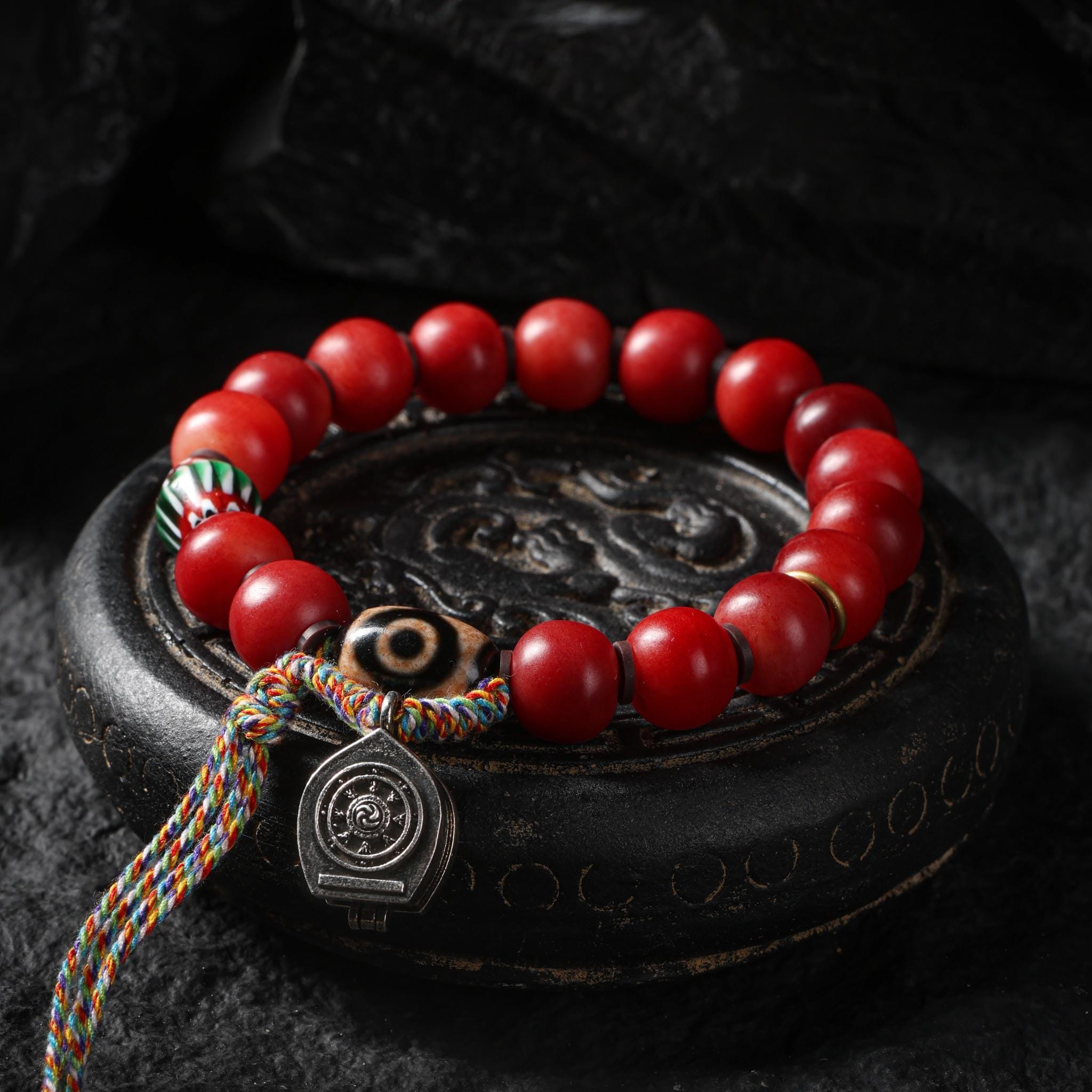 Camel Bone Bracelet with Gankyil and Eight Auspicious Symbols